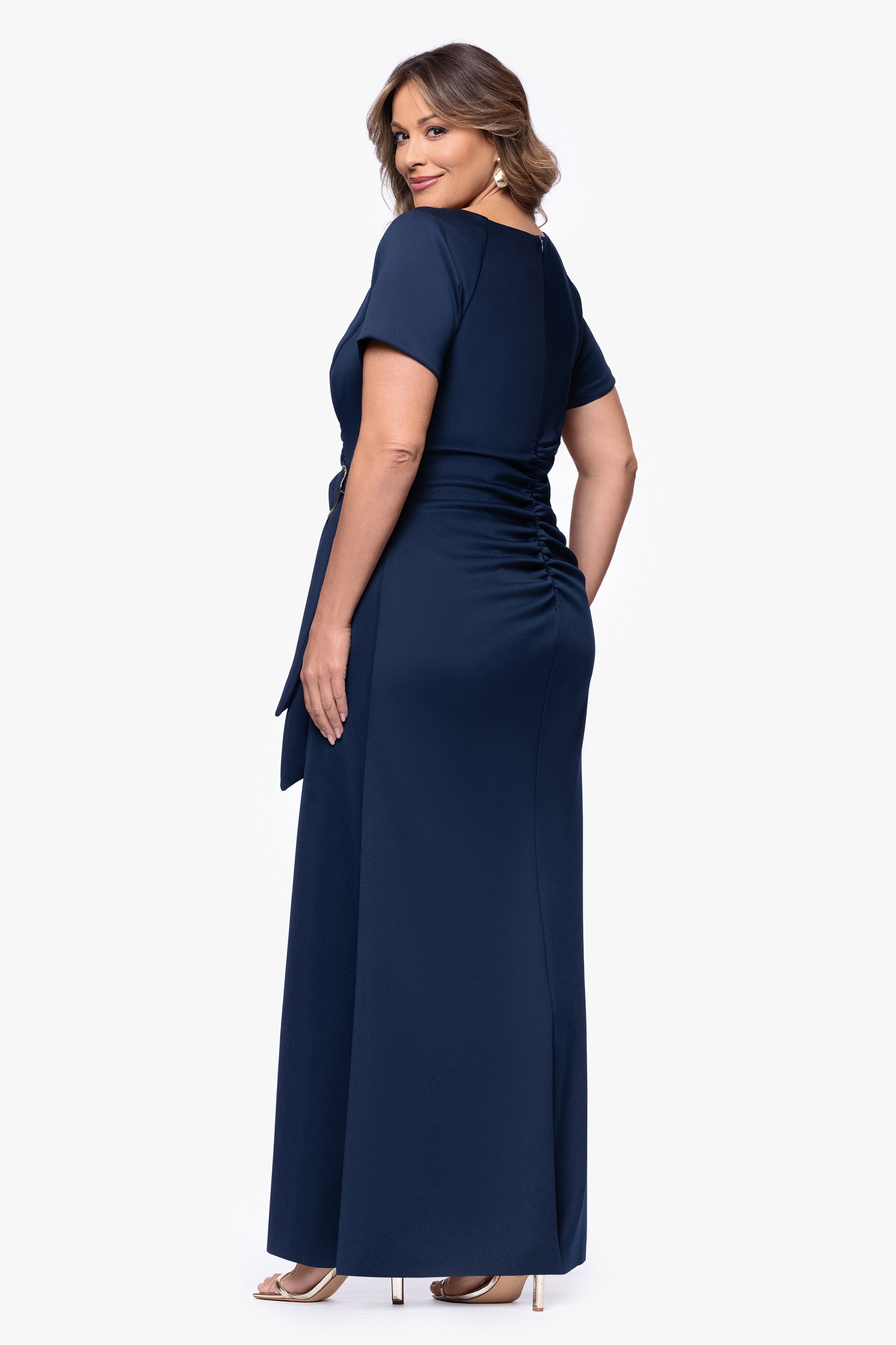 Xscape Evenings Plus "Jordan" Techno Scuba Embellished Floor Length Dress