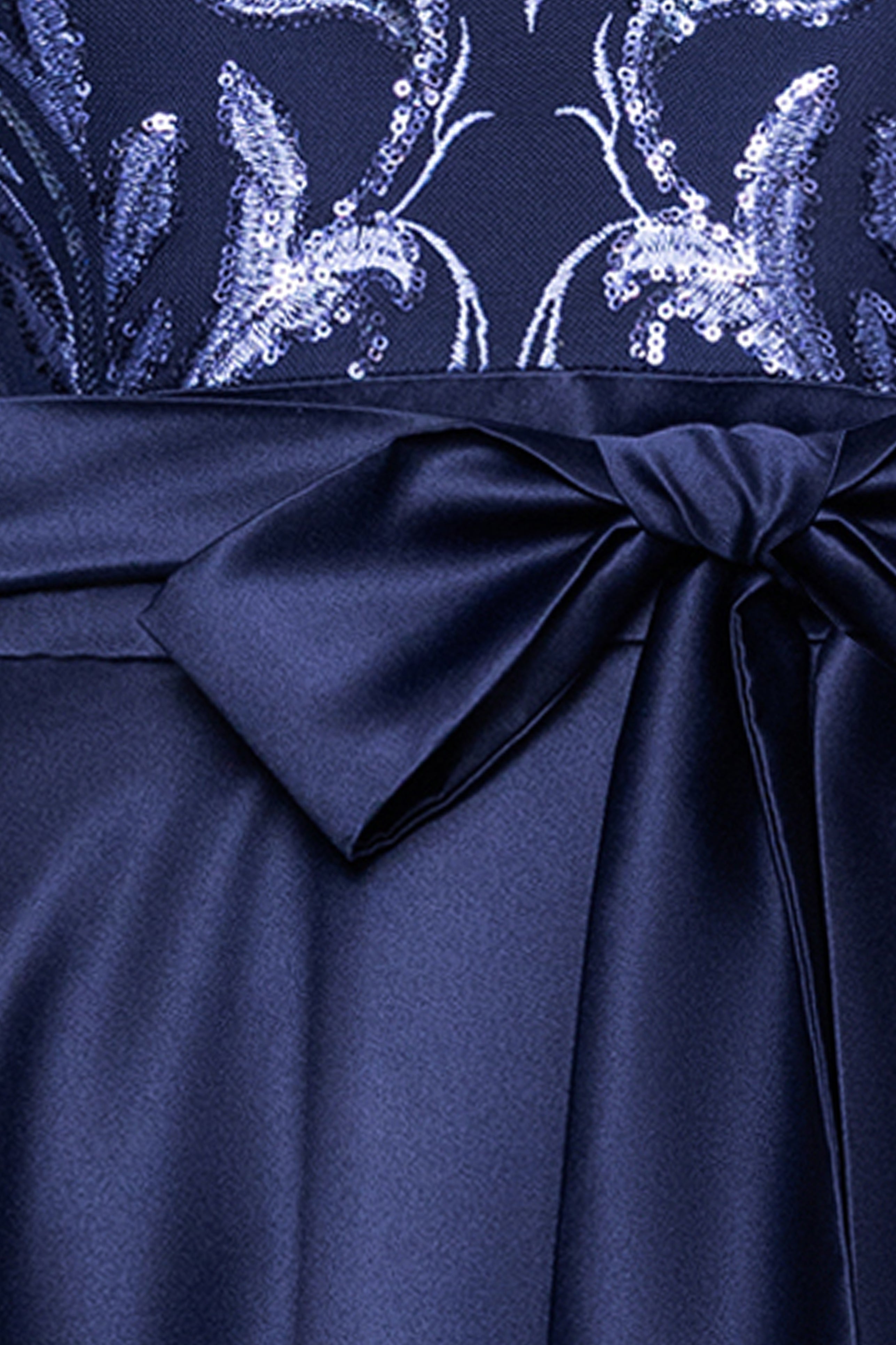 "Victoria" Sequin and Satin Long Sleeve Floor Length Dress