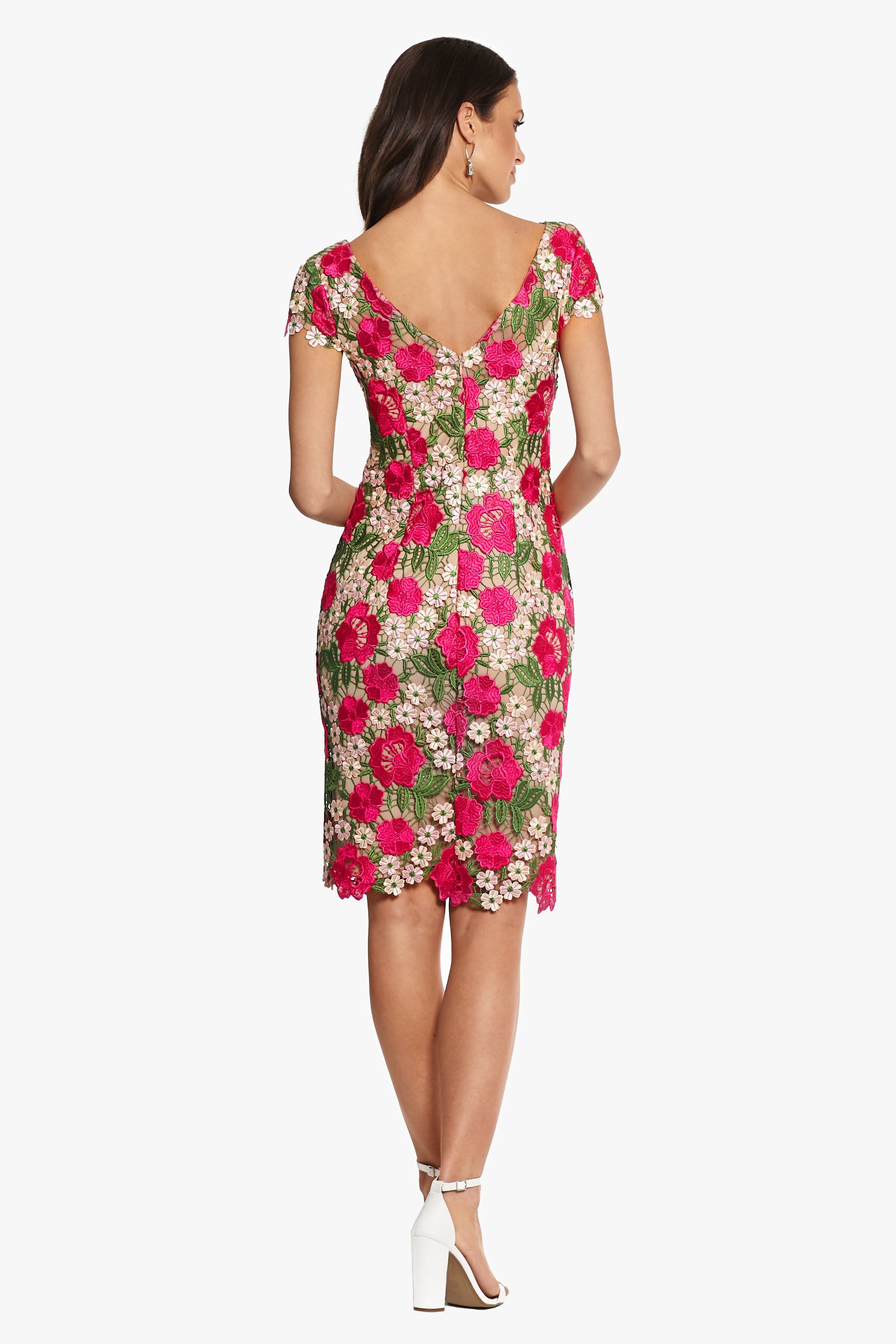 "Audrey" Short Sleeve Embroidered Flower Lace Dress