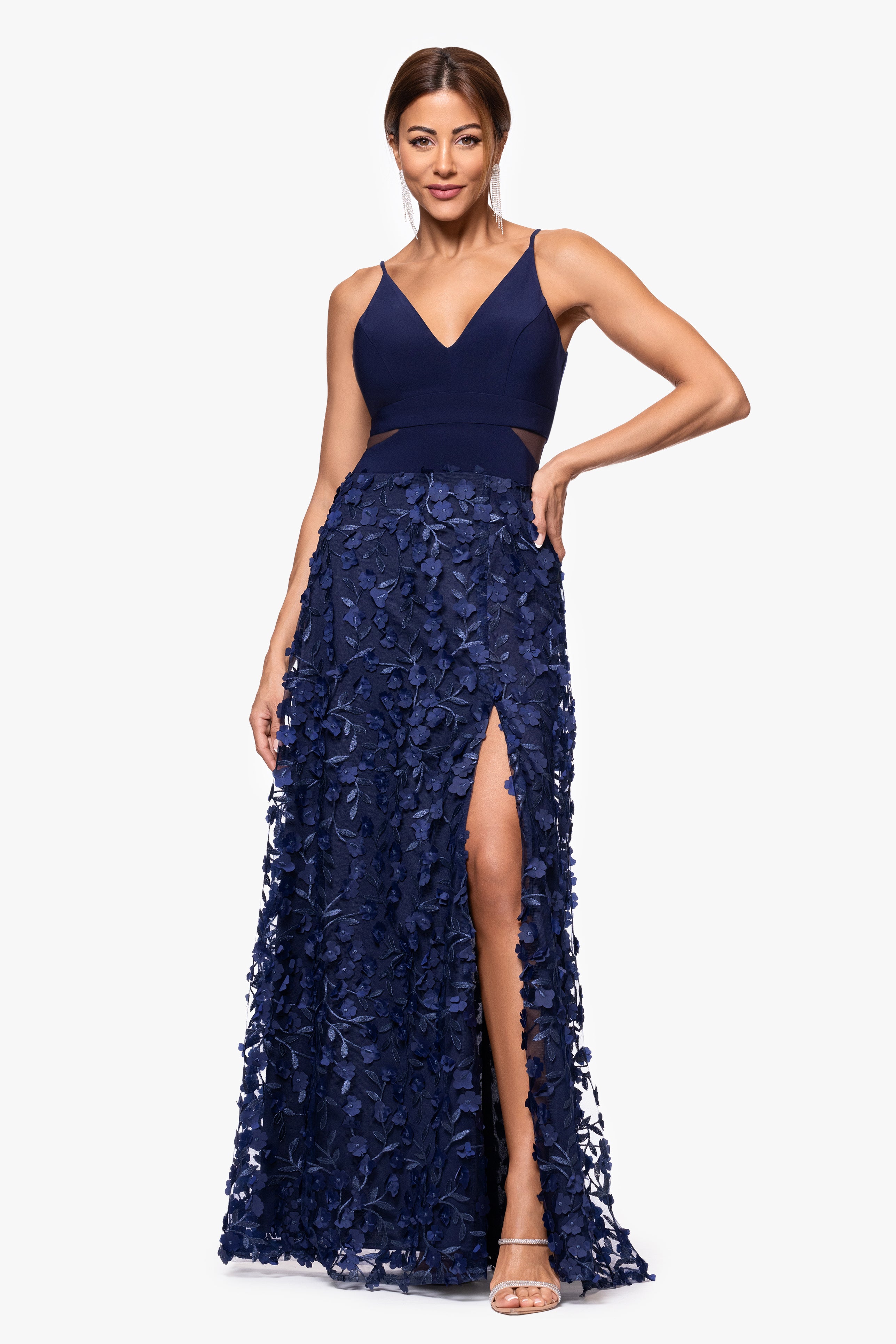 XSCAPE Cut Out hot Chiffon Navy Blue Empire Waist Bridesmaid Gown Style: XS5022