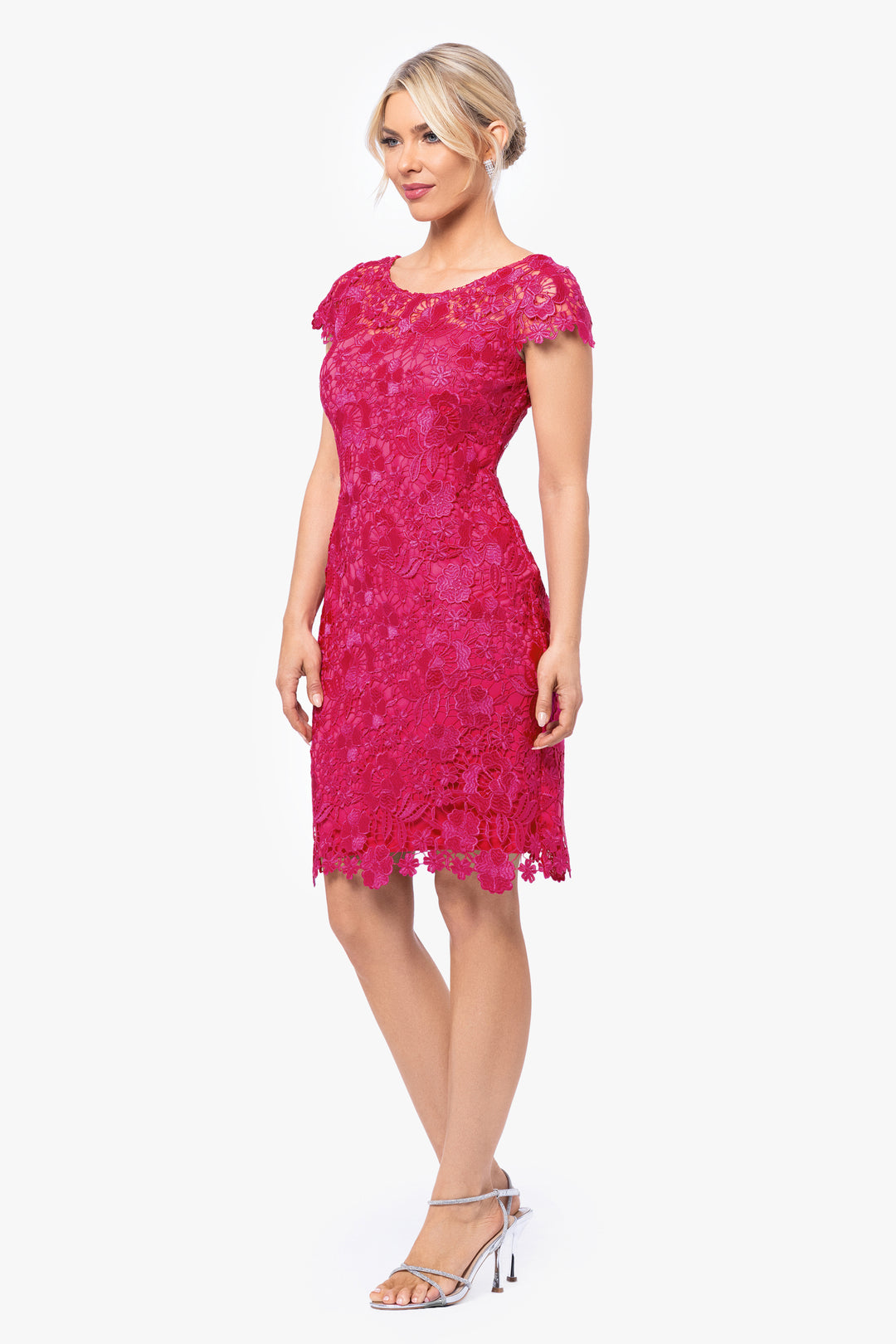 "Audrey" Short Sleeve Embroidered Flower Lace Dress