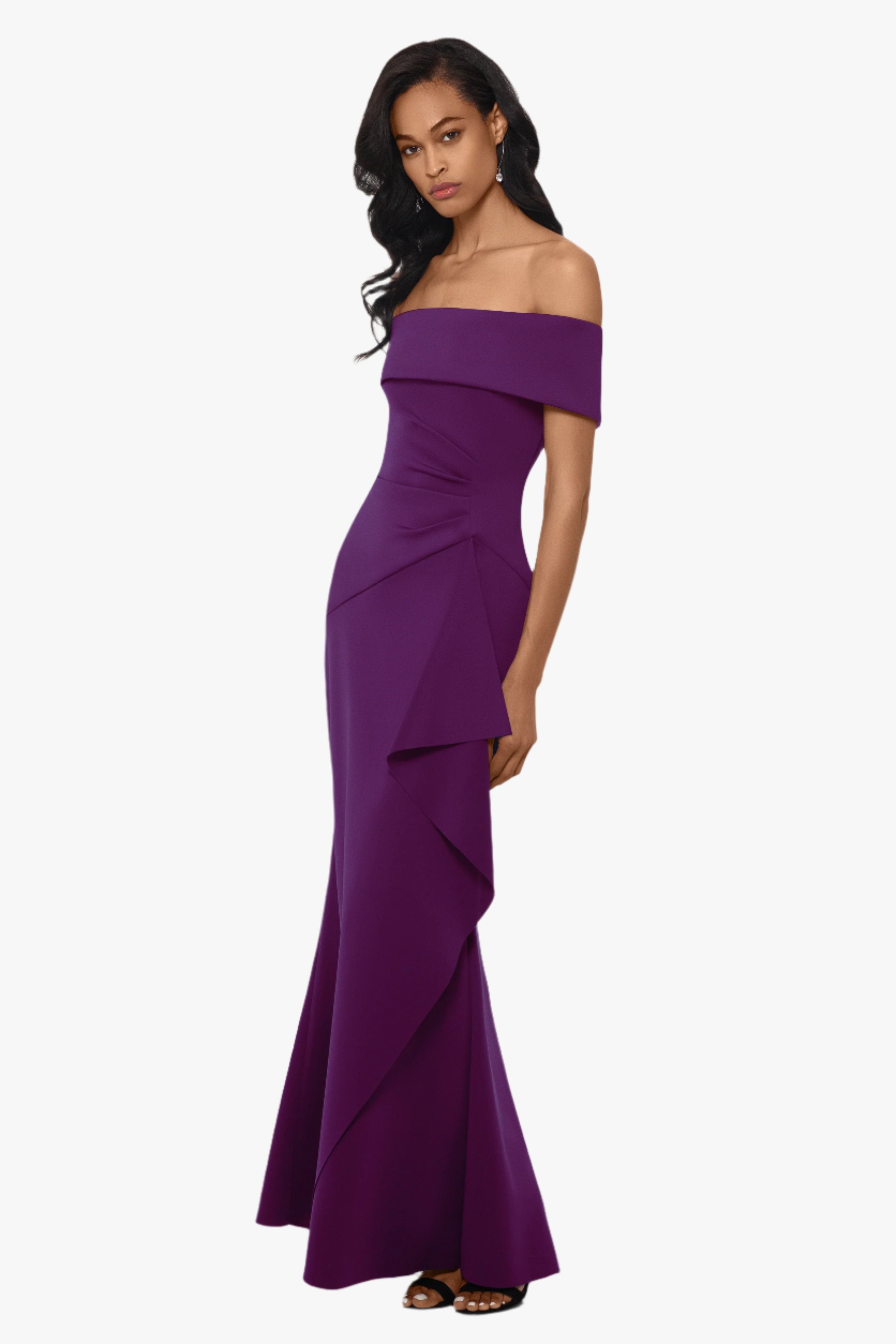 "Adriana" Long Scuba Crepe Off the Shoulder Dress