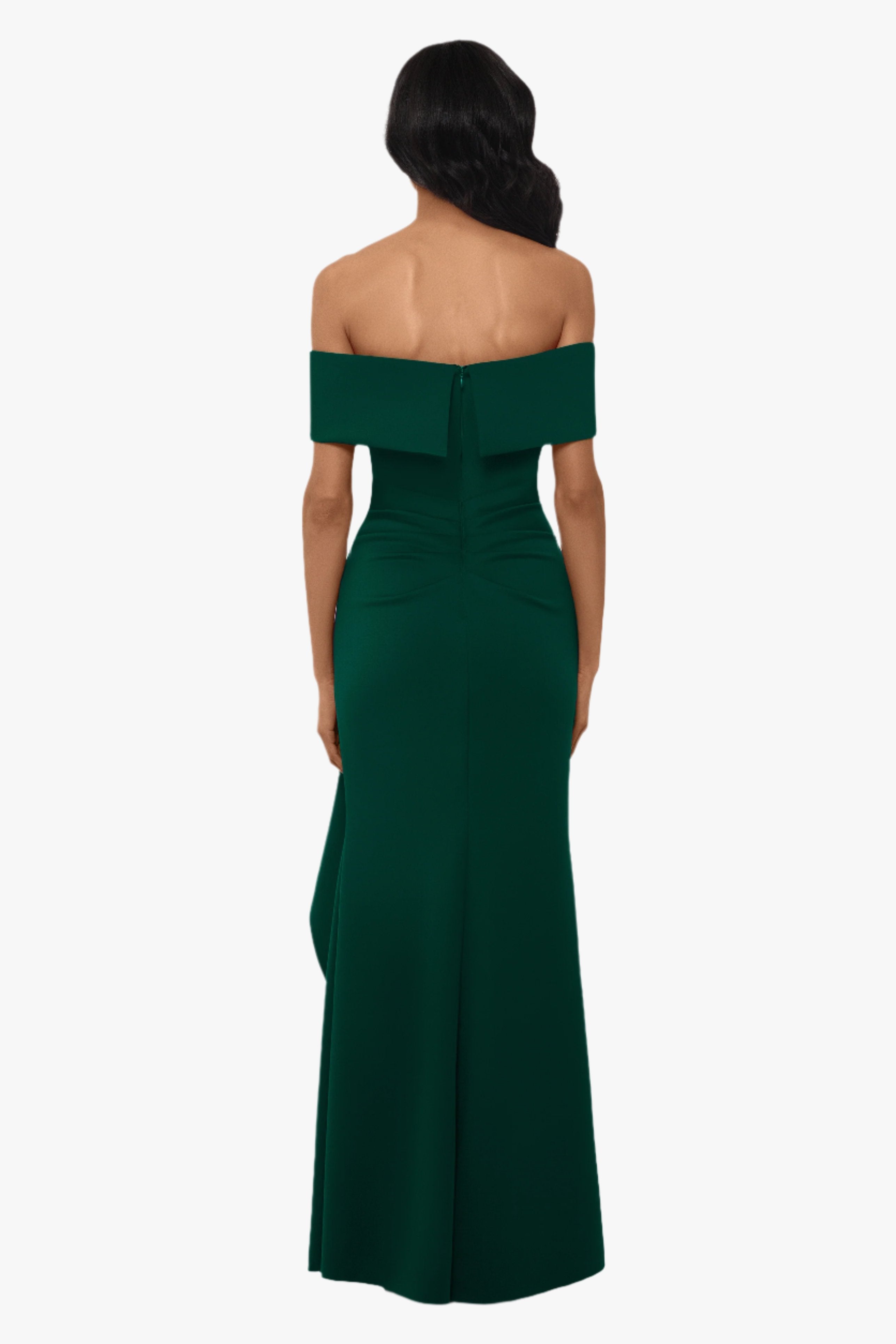 "Adriana" Long Scuba Crepe Off the Shoulder Dress