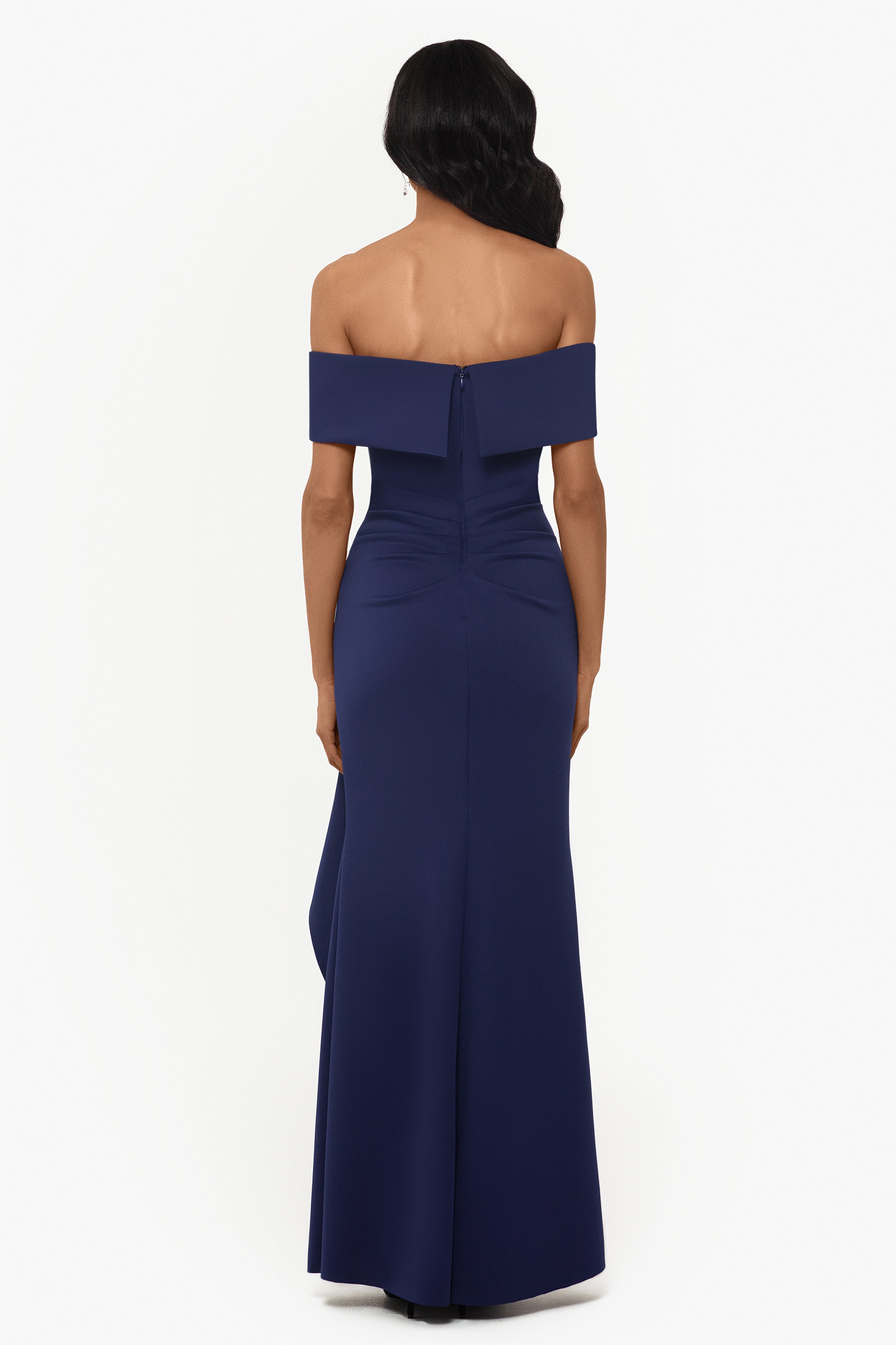 "Adriana" Long Scuba Crepe Off the Shoulder Dress