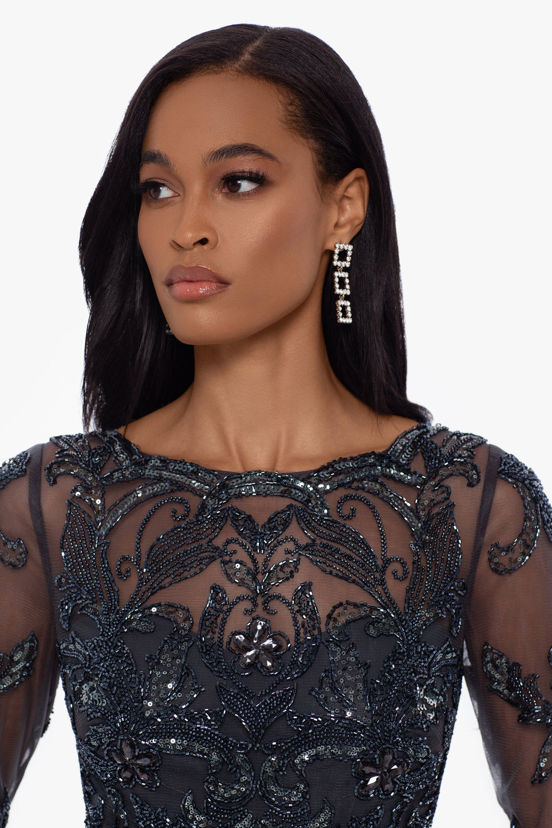 "Mason" Long Sleeve Beaded Chiffon Gown