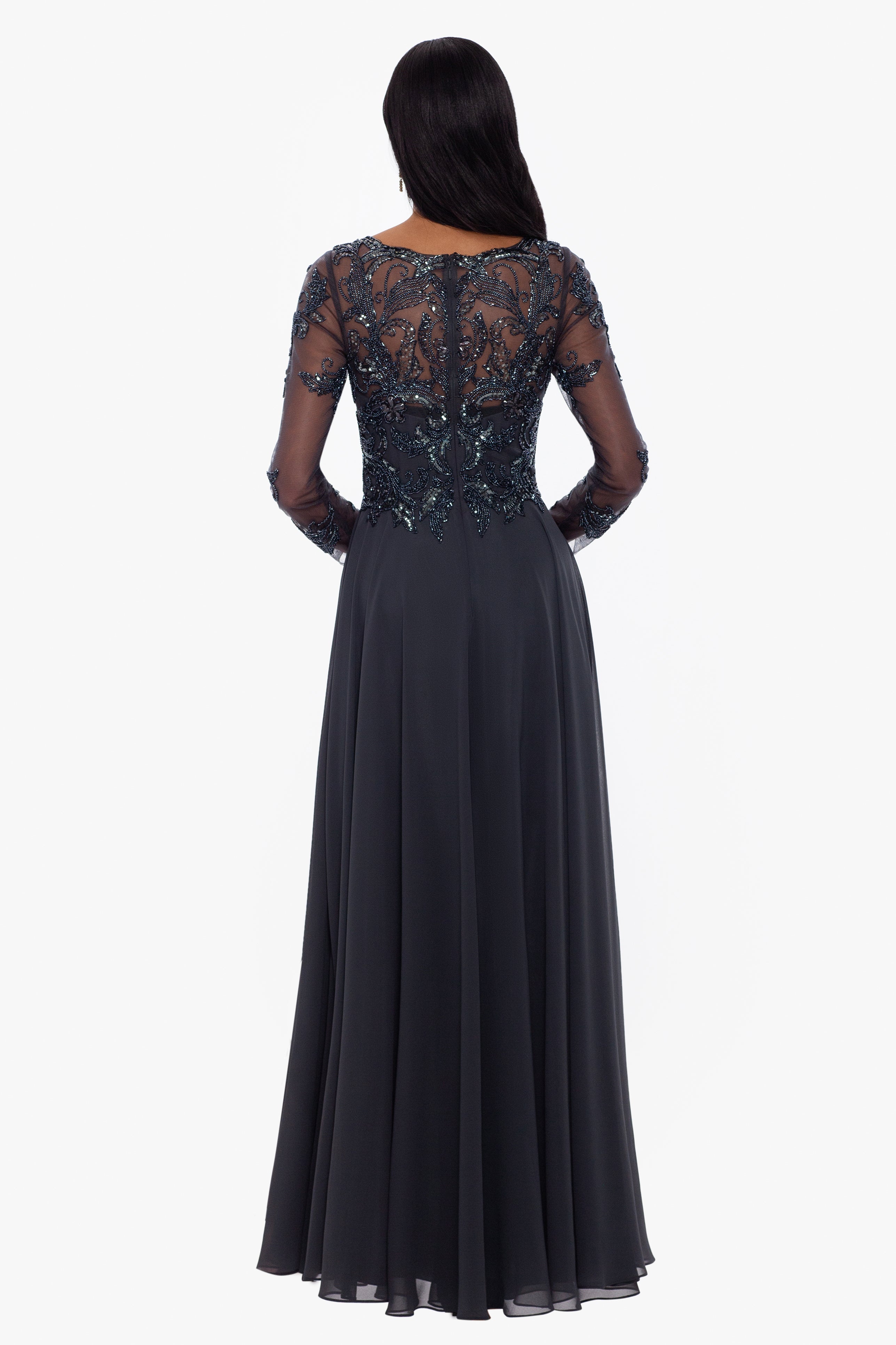 "Mason" Long Sleeve Beaded Chiffon Gown