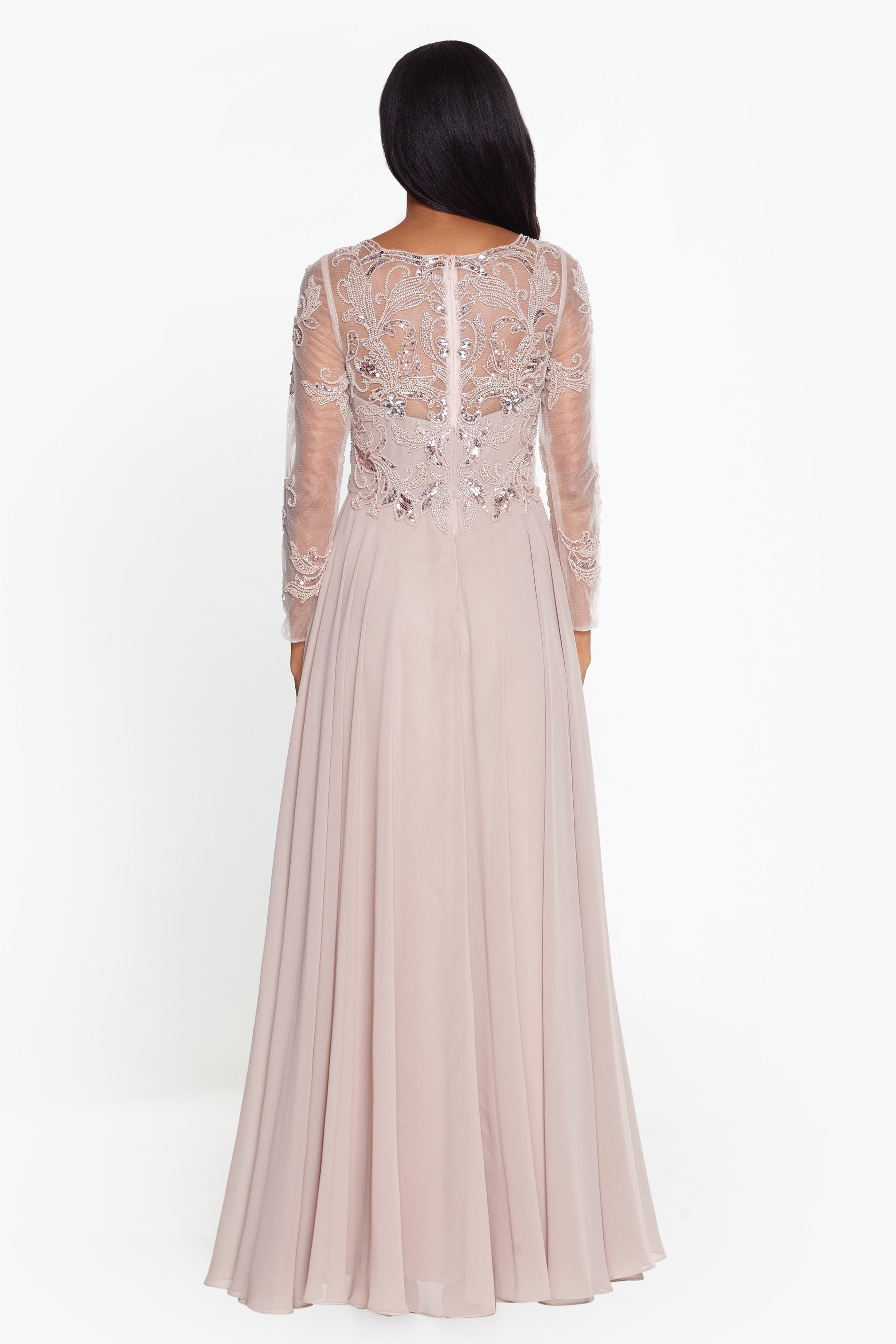 "Mason" Long Sleeve Beaded Chiffon Gown