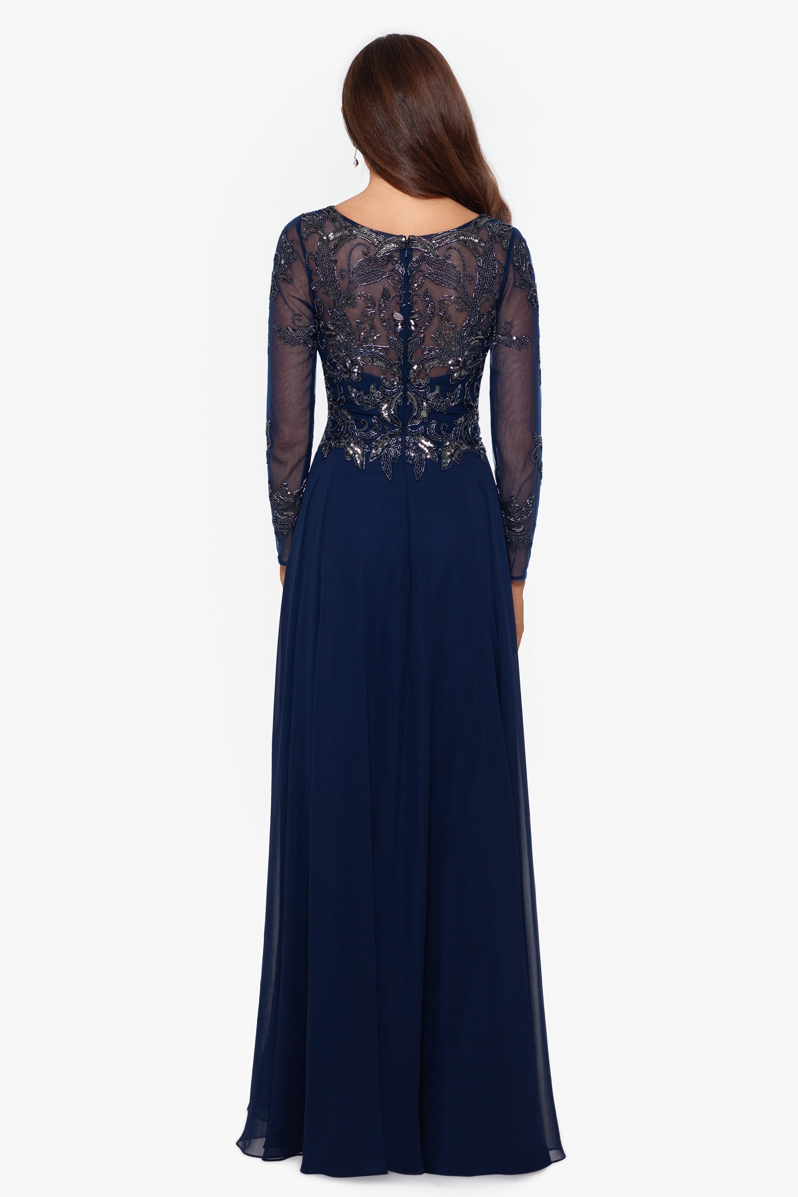 "Mason" Long Sleeve Beaded Chiffon Gown