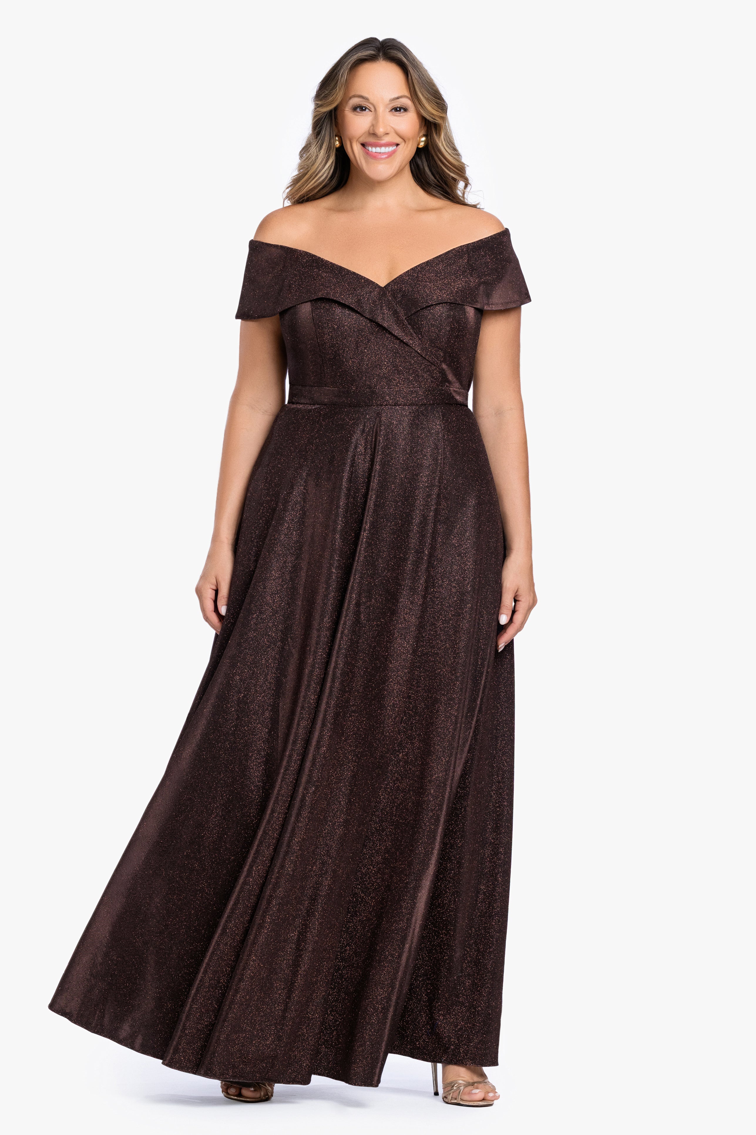 "Tatiana" Glitter Knit Off The Shoulder Dress