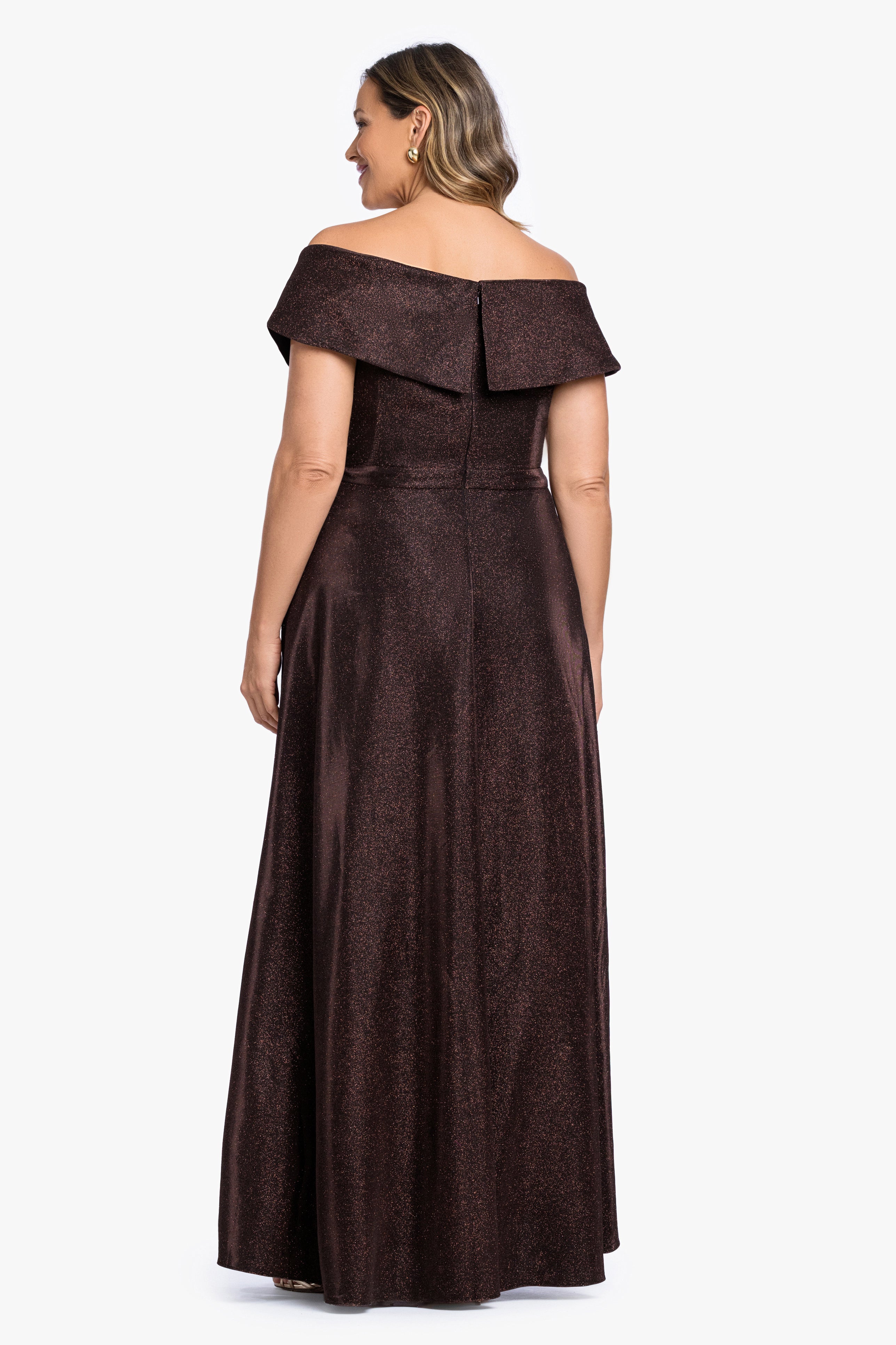 "Tatiana" Glitter Knit Off The Shoulder Dress
