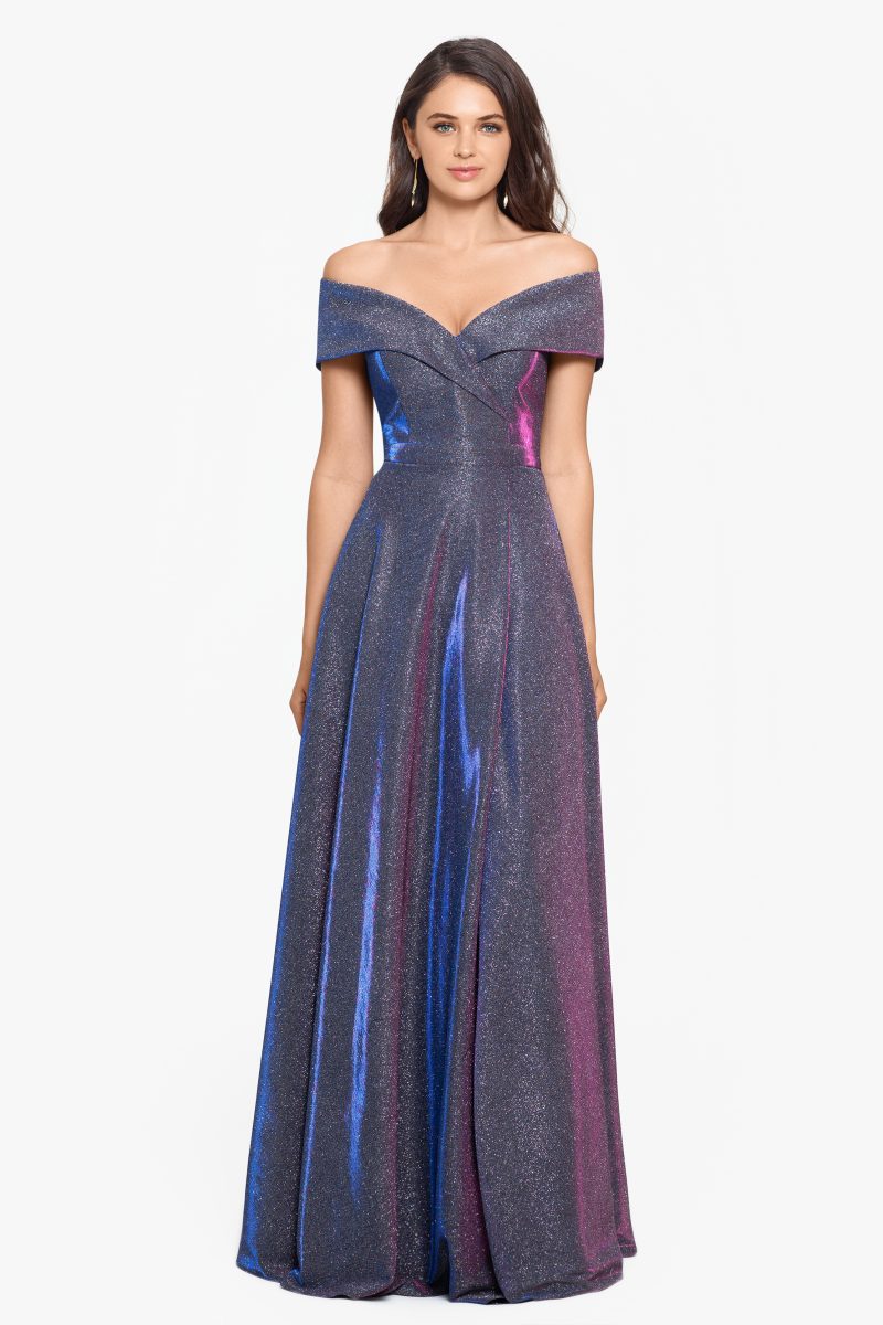 "Willow" Off the Shoulder Glitter Knit Gown