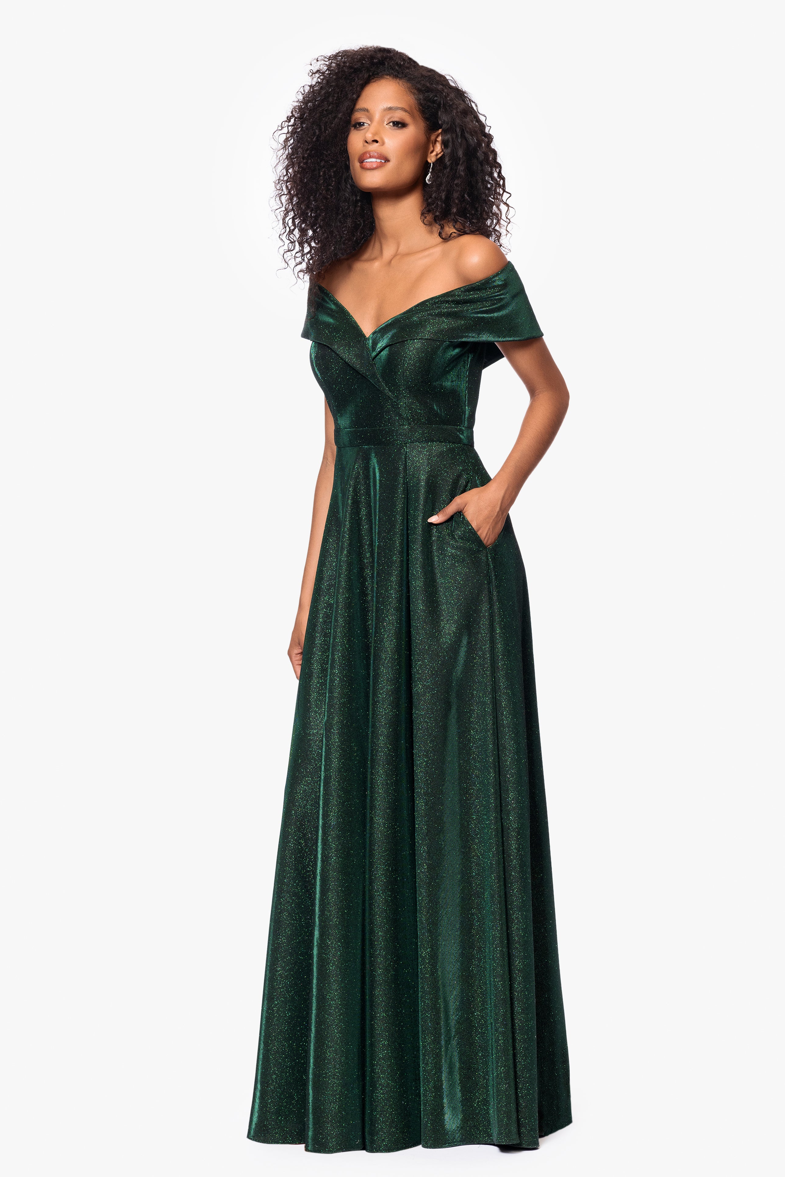 "Willow" Off the Shoulder Glitter Knit Gown