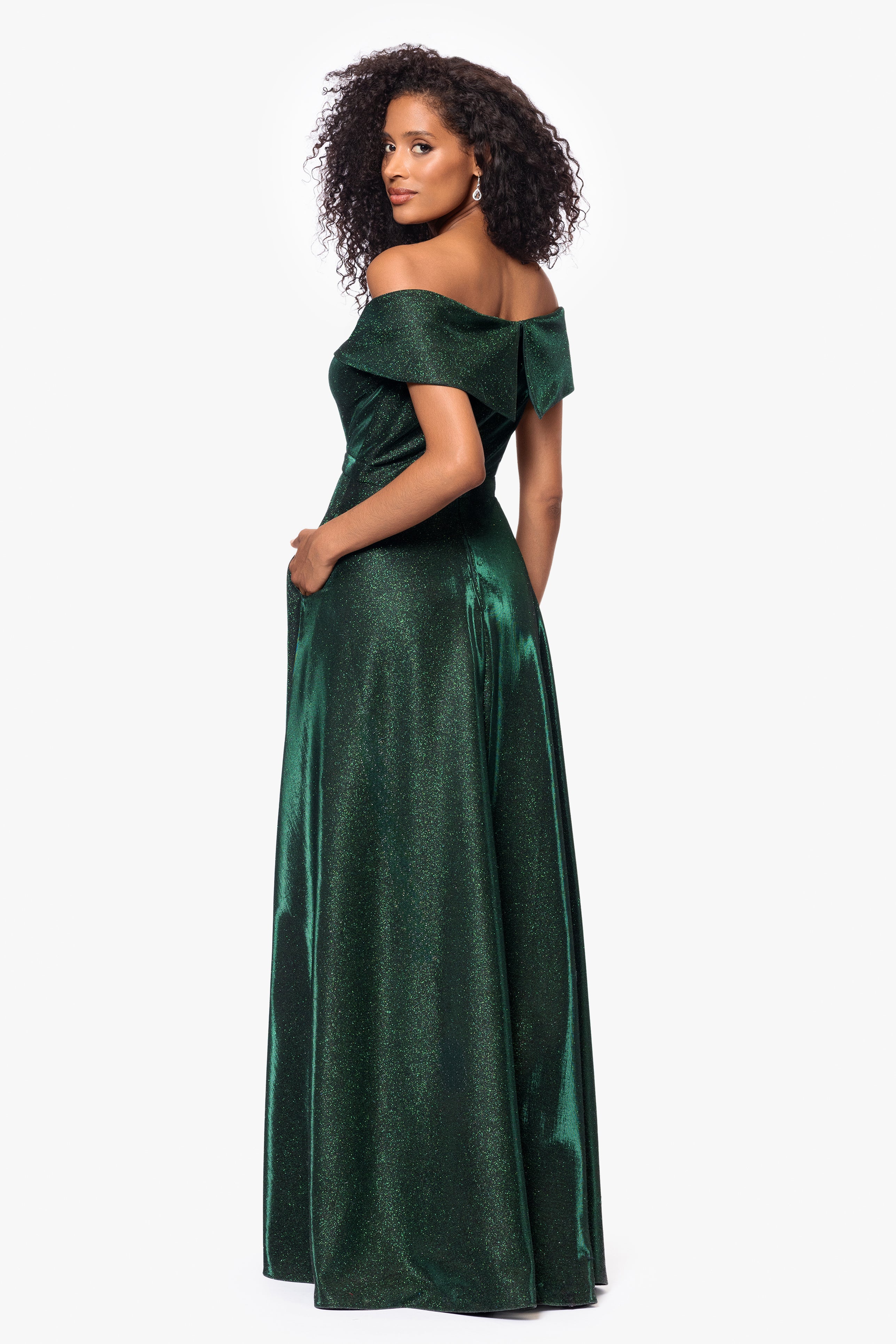 "Willow" Off the Shoulder Glitter Knit Gown