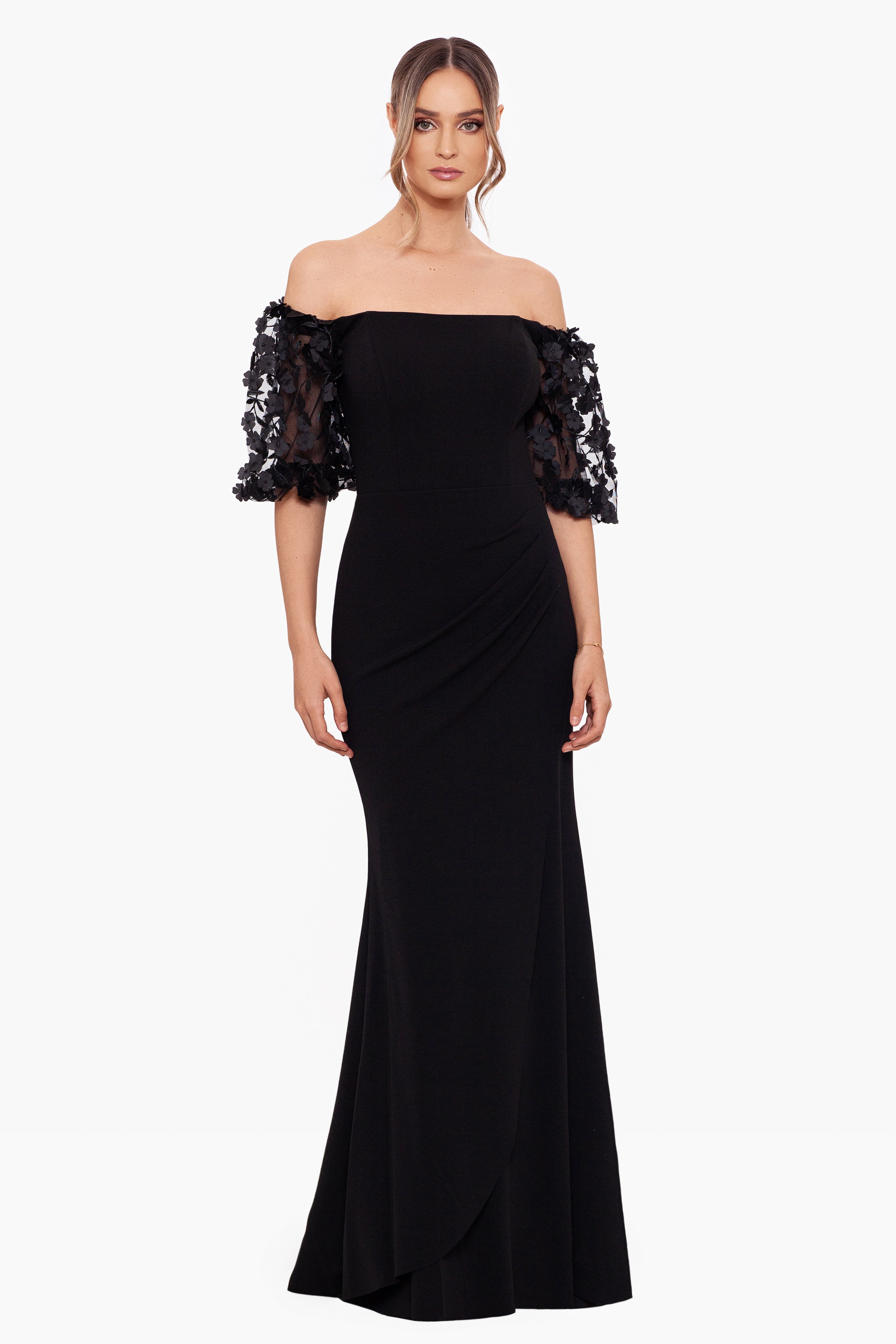 Xscape off the 2024 shoulder lace dress