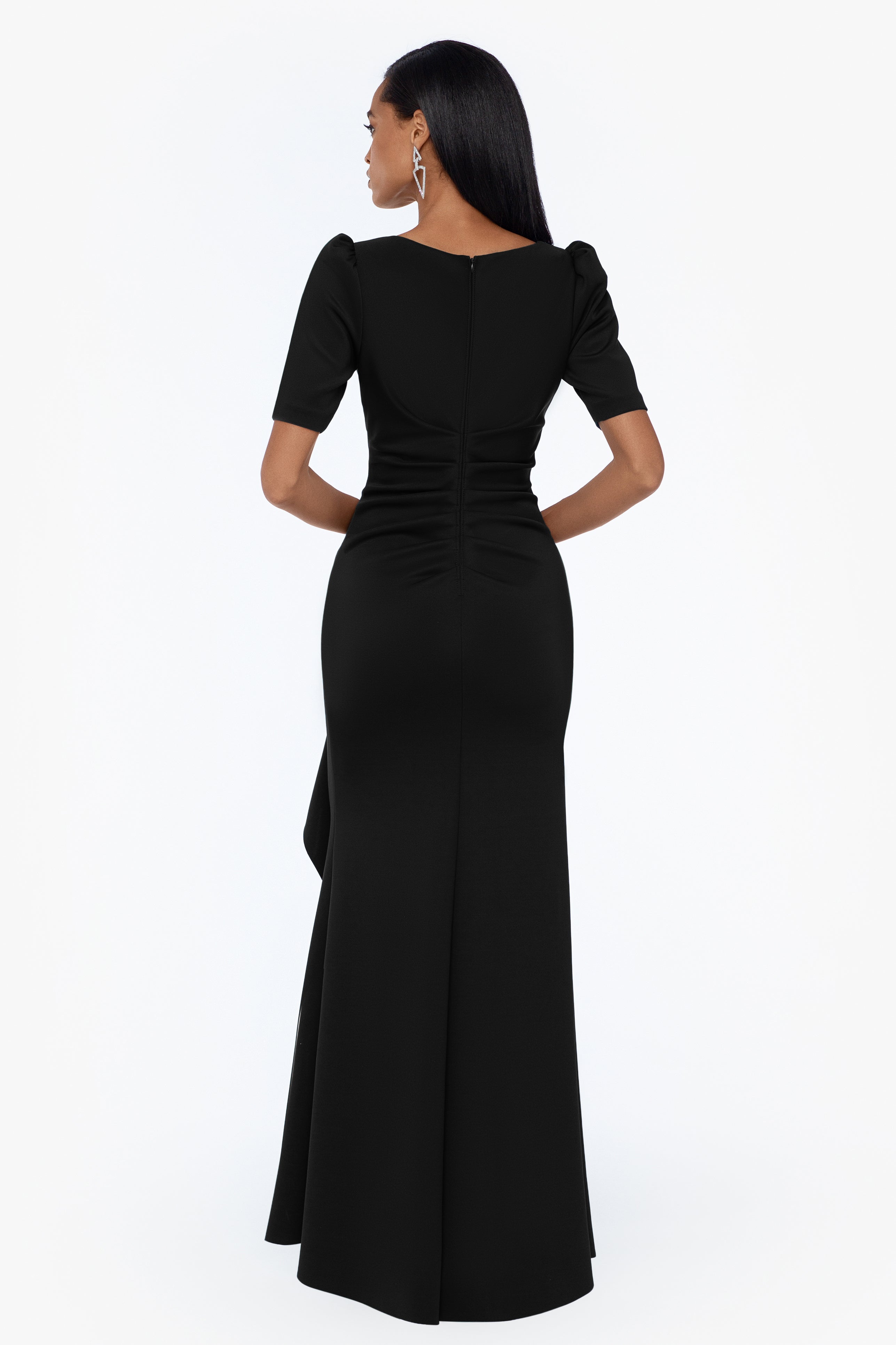 "Demi" 3/4 Sleeve Side Ruched Floor Length Gown