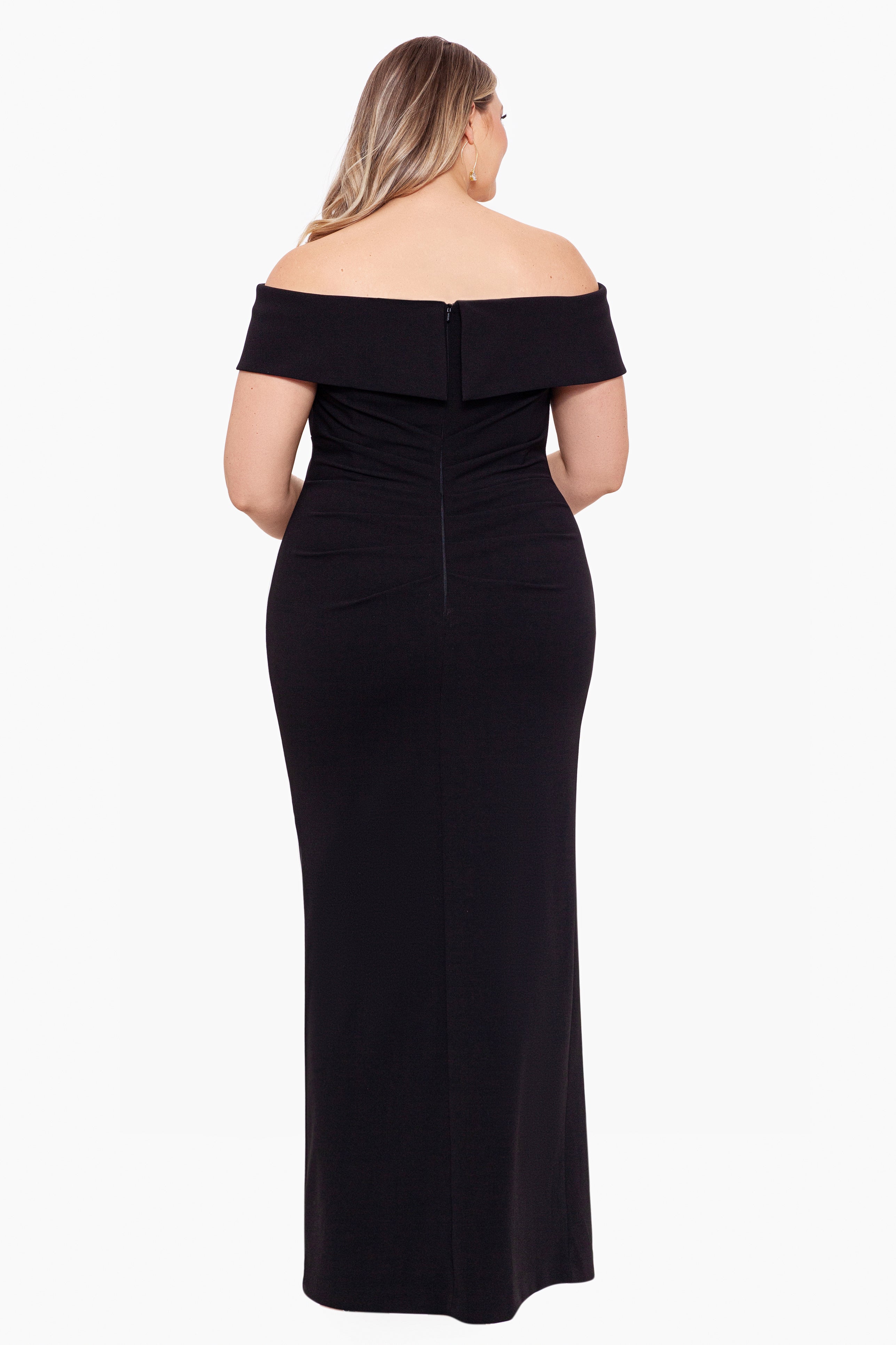 Plus "Camila" Long Off the Shoulder Slit Gown