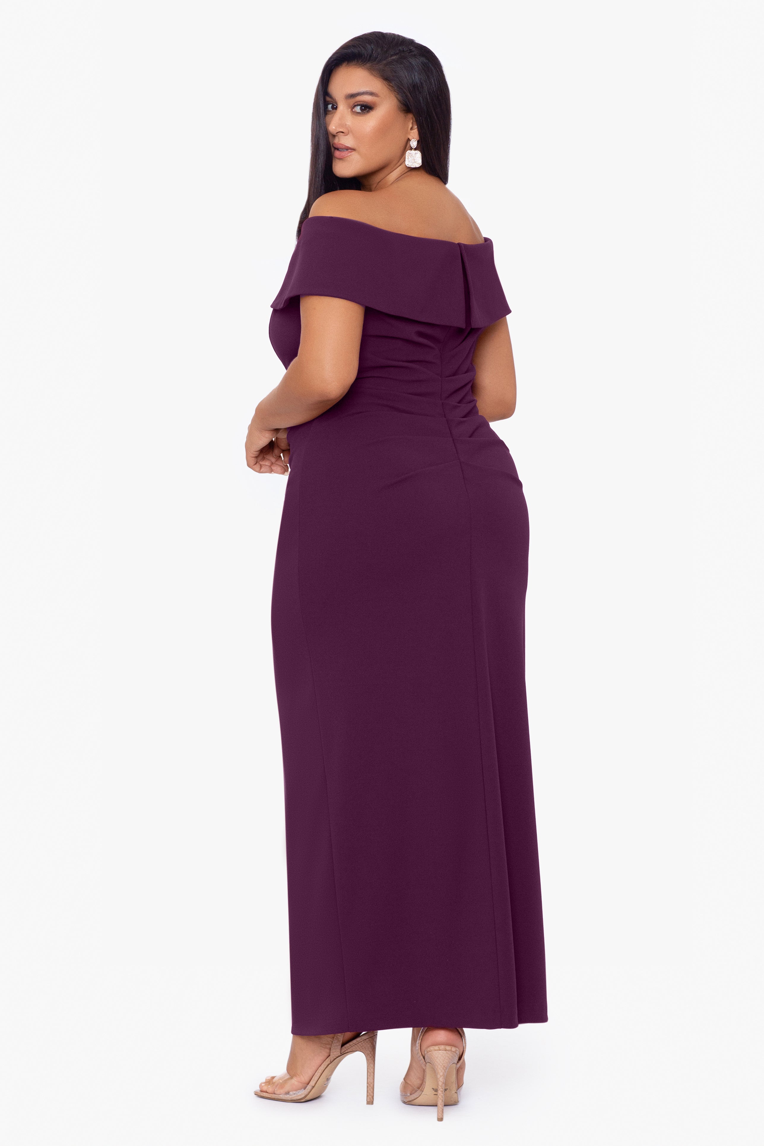 Plus "Camila" Long Off the Shoulder Slit Gown