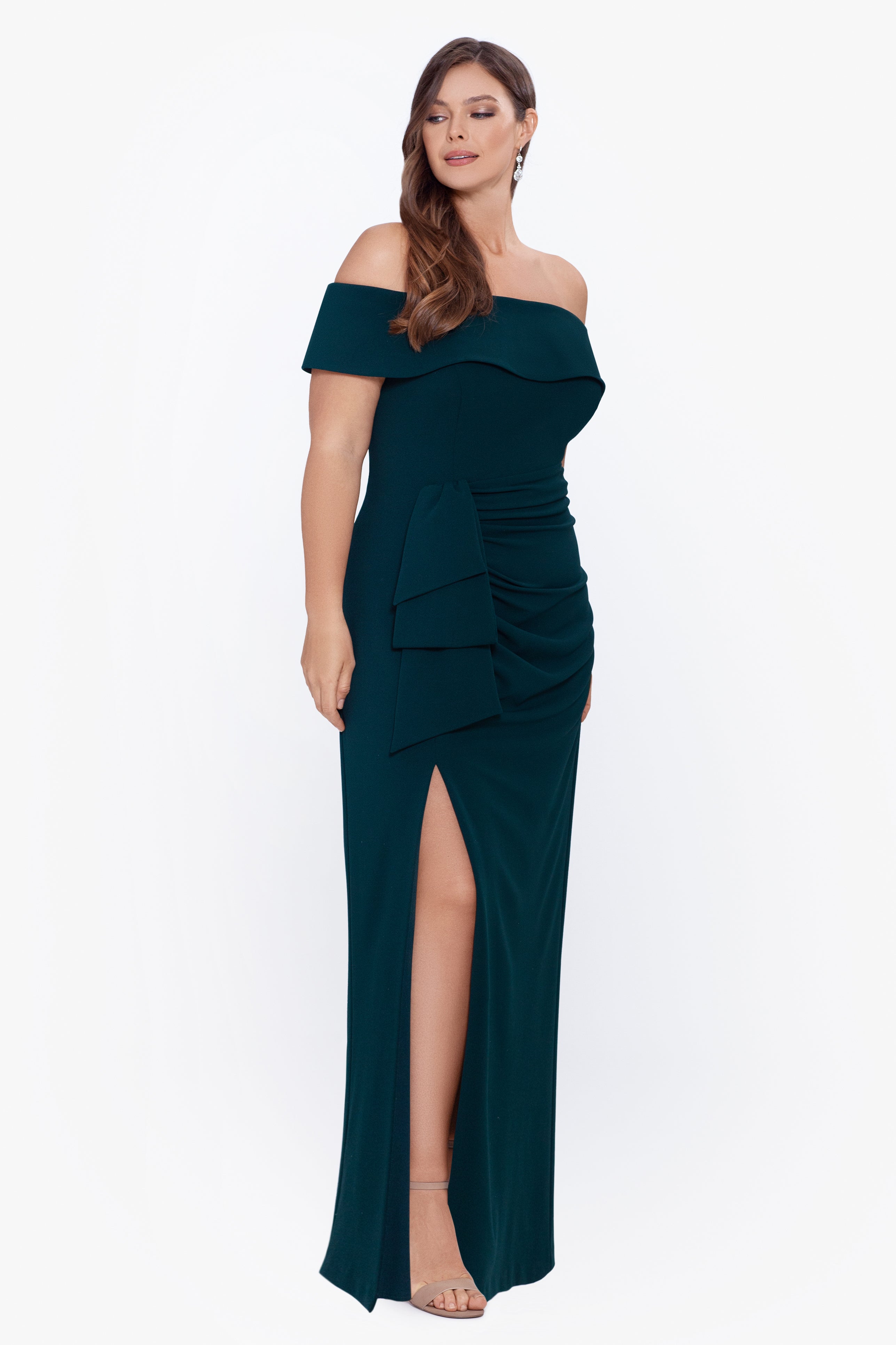 Plus "Camila" Long Off the Shoulder Slit Gown