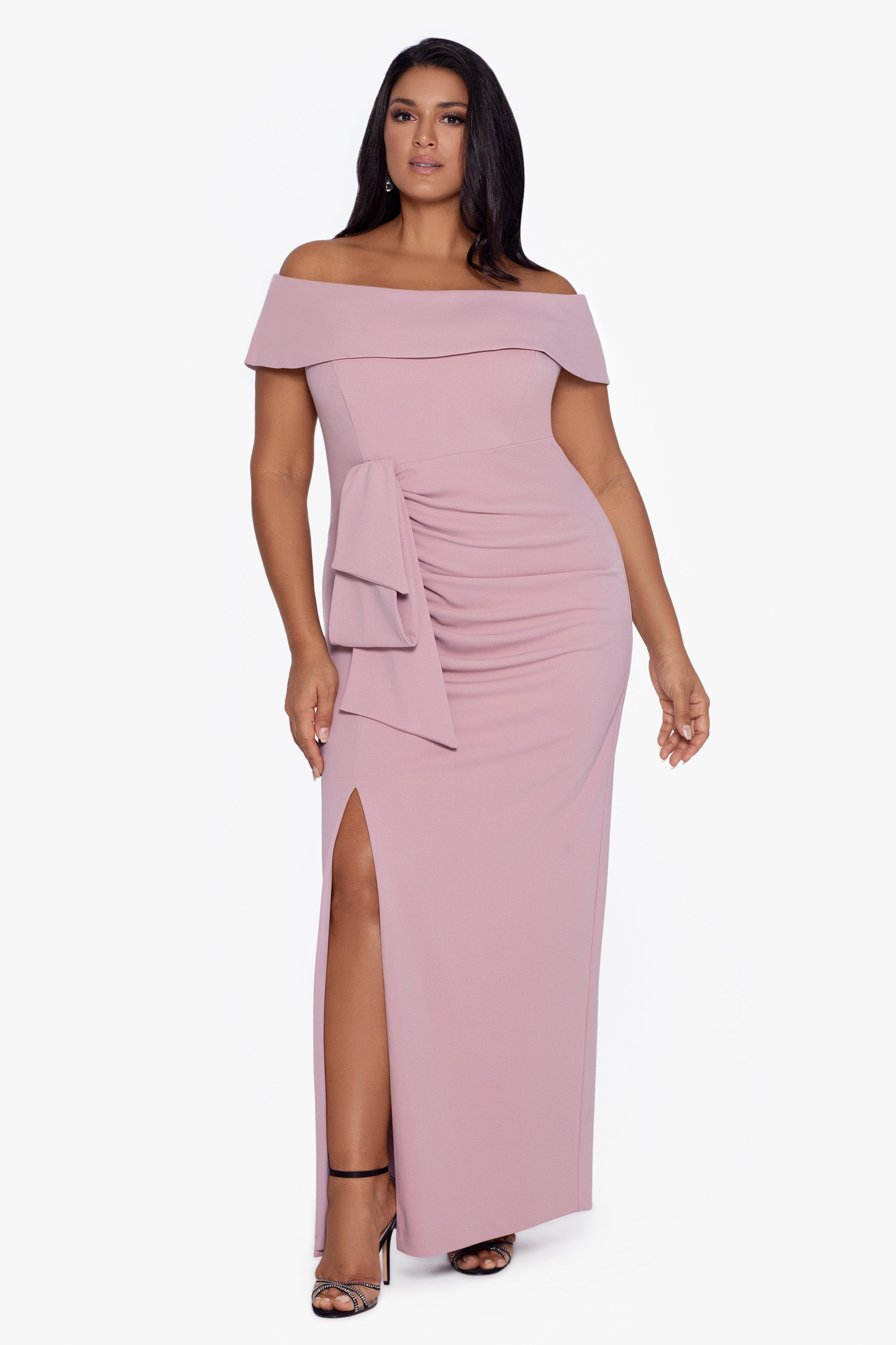 Plus "Camila" Long Off the Shoulder Slit Gown