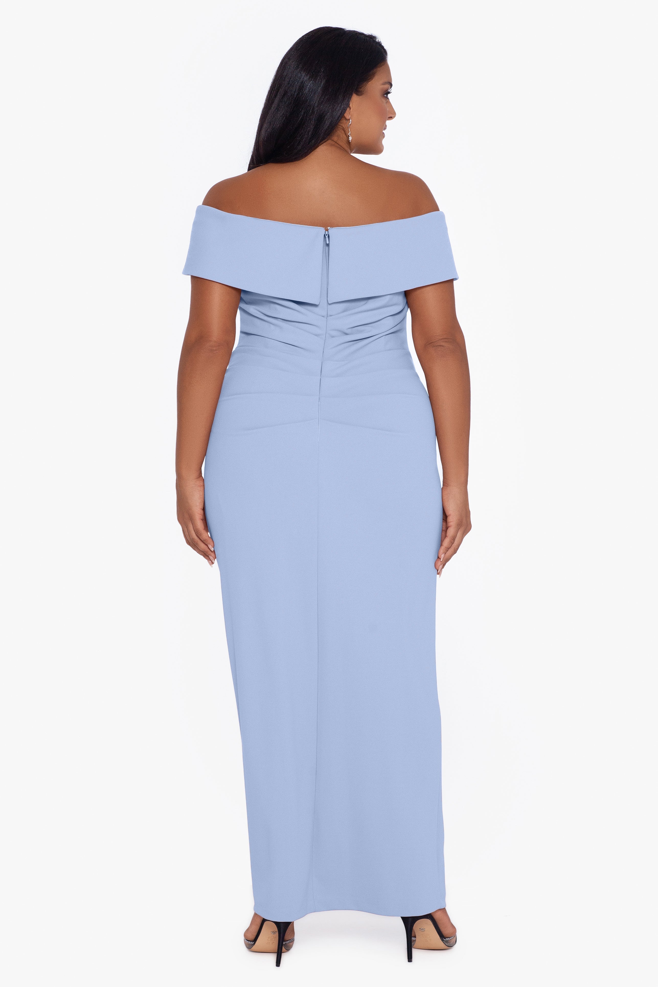 Plus "Camila" Long Off the Shoulder Slit Gown