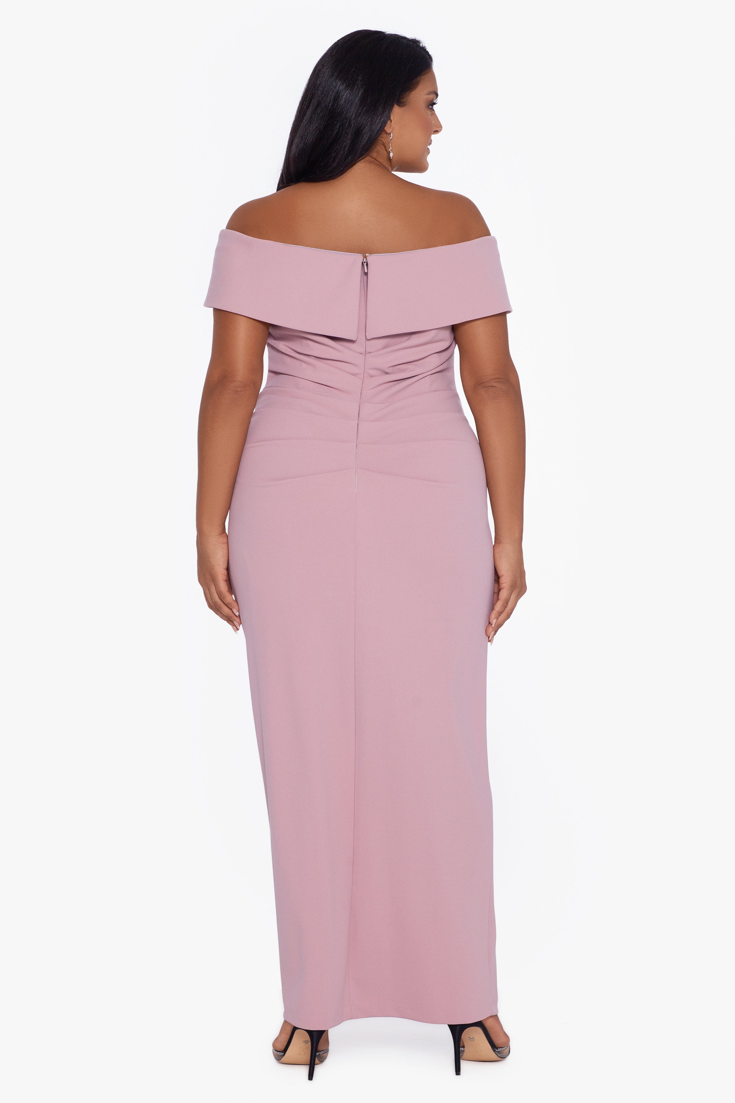 Plus "Camila" Long Off the Shoulder Slit Gown