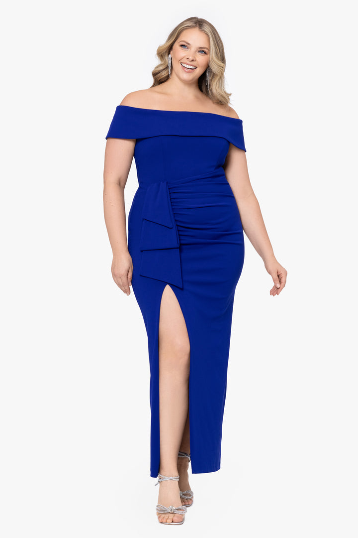 Plus "Camila" Long Off the Shoulder Slit Gown