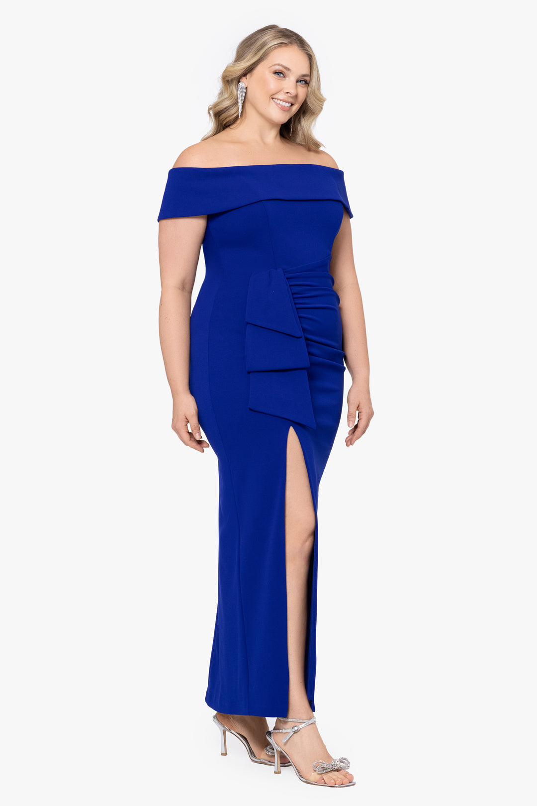 Plus "Camila" Long Off the Shoulder Slit Gown