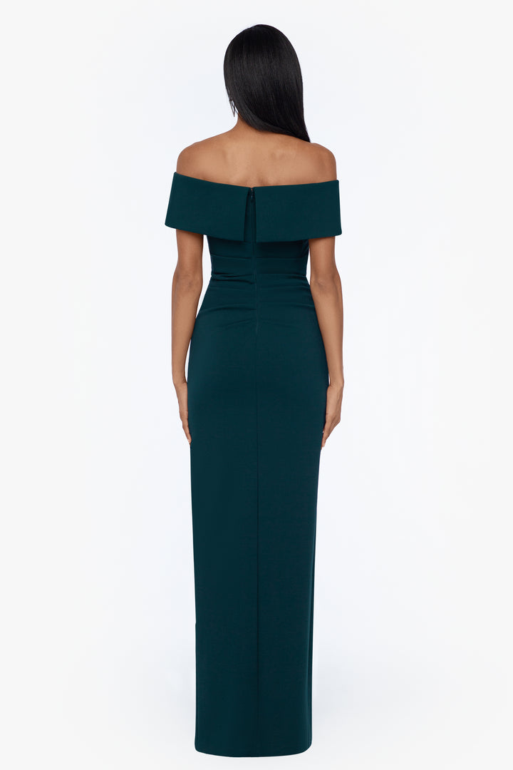 "Camila" Long Off the Shoulder Scuba Crepe Dress