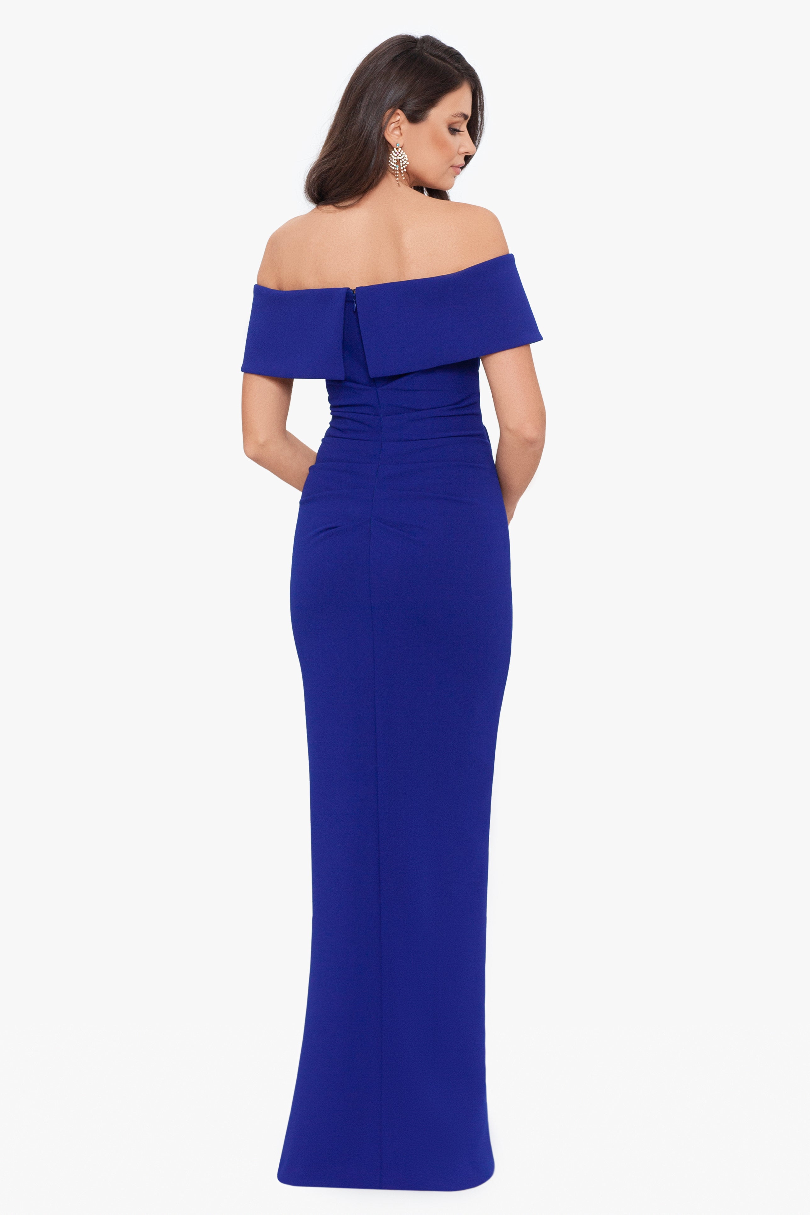 "Camila" Long Off the Shoulder Scuba Crepe Dress