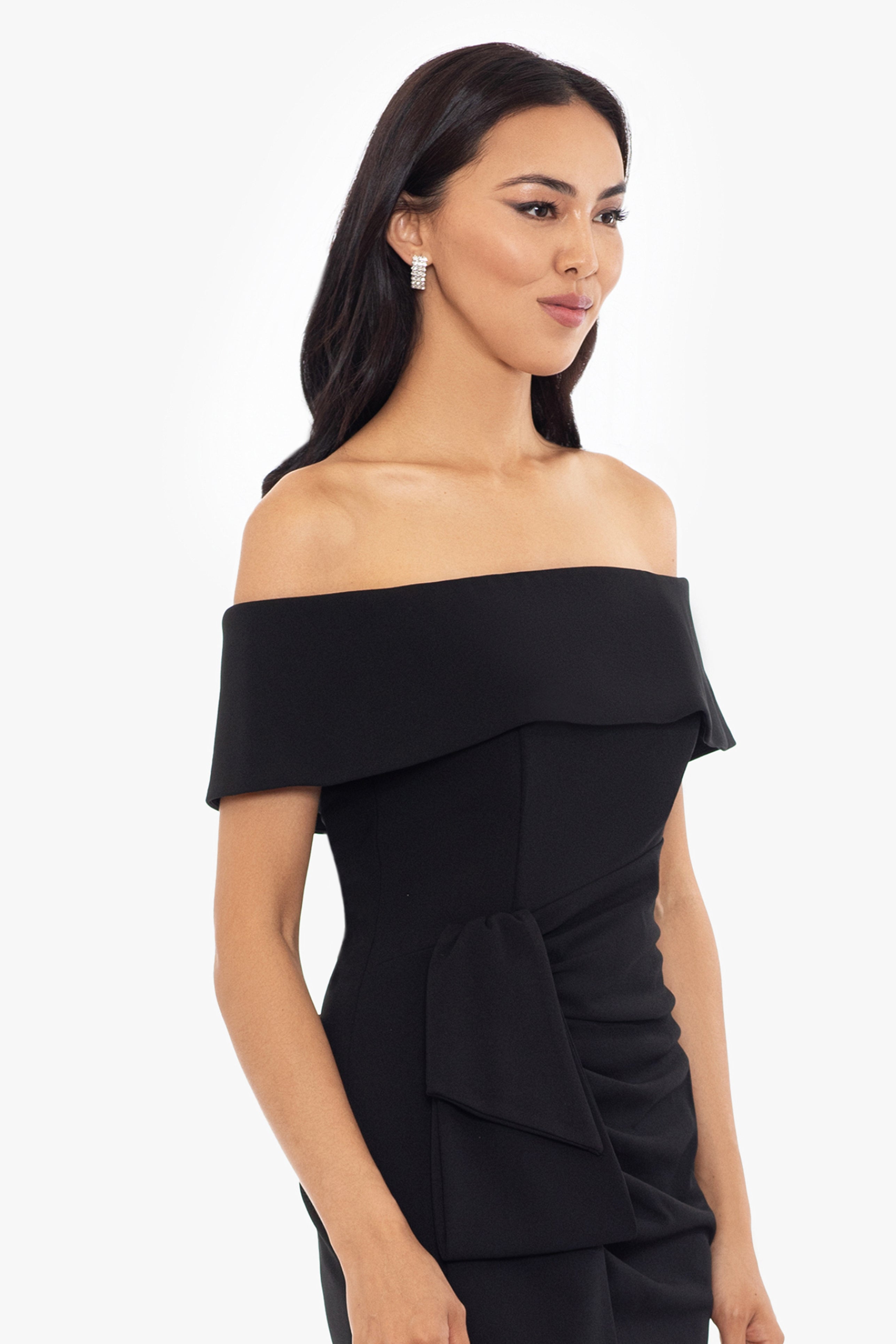 "Camila" Long Off the Shoulder Scuba Crepe Dress