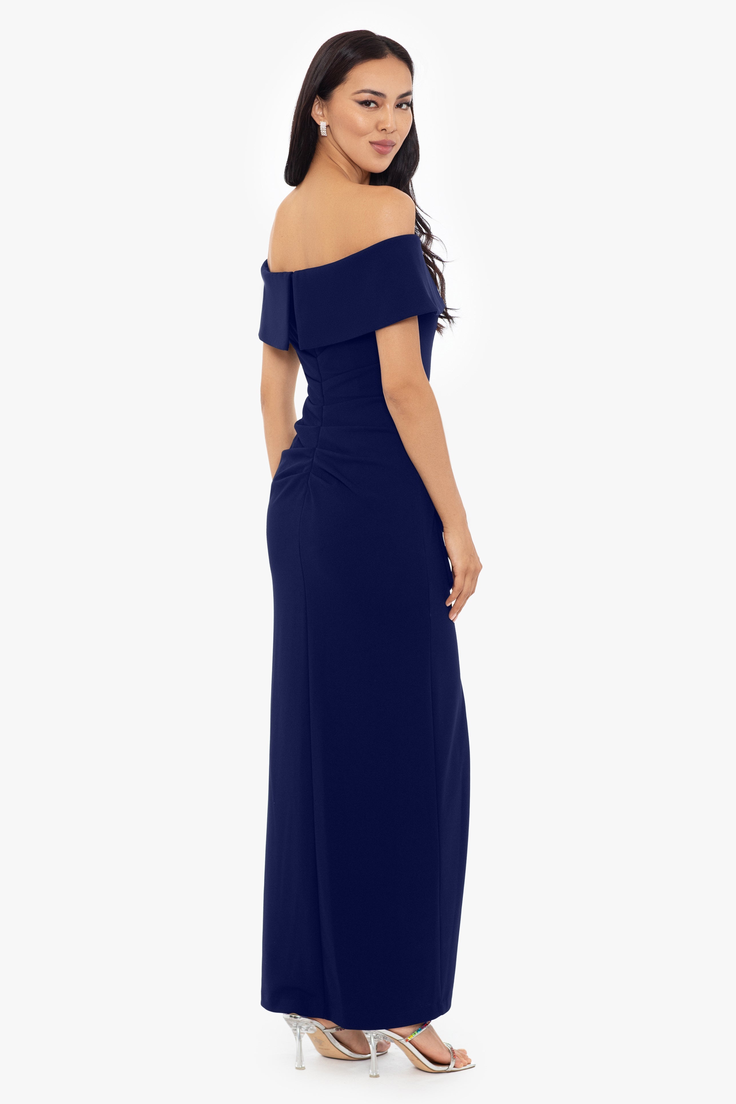 "Camila" Long Off the Shoulder Scuba Crepe Dress