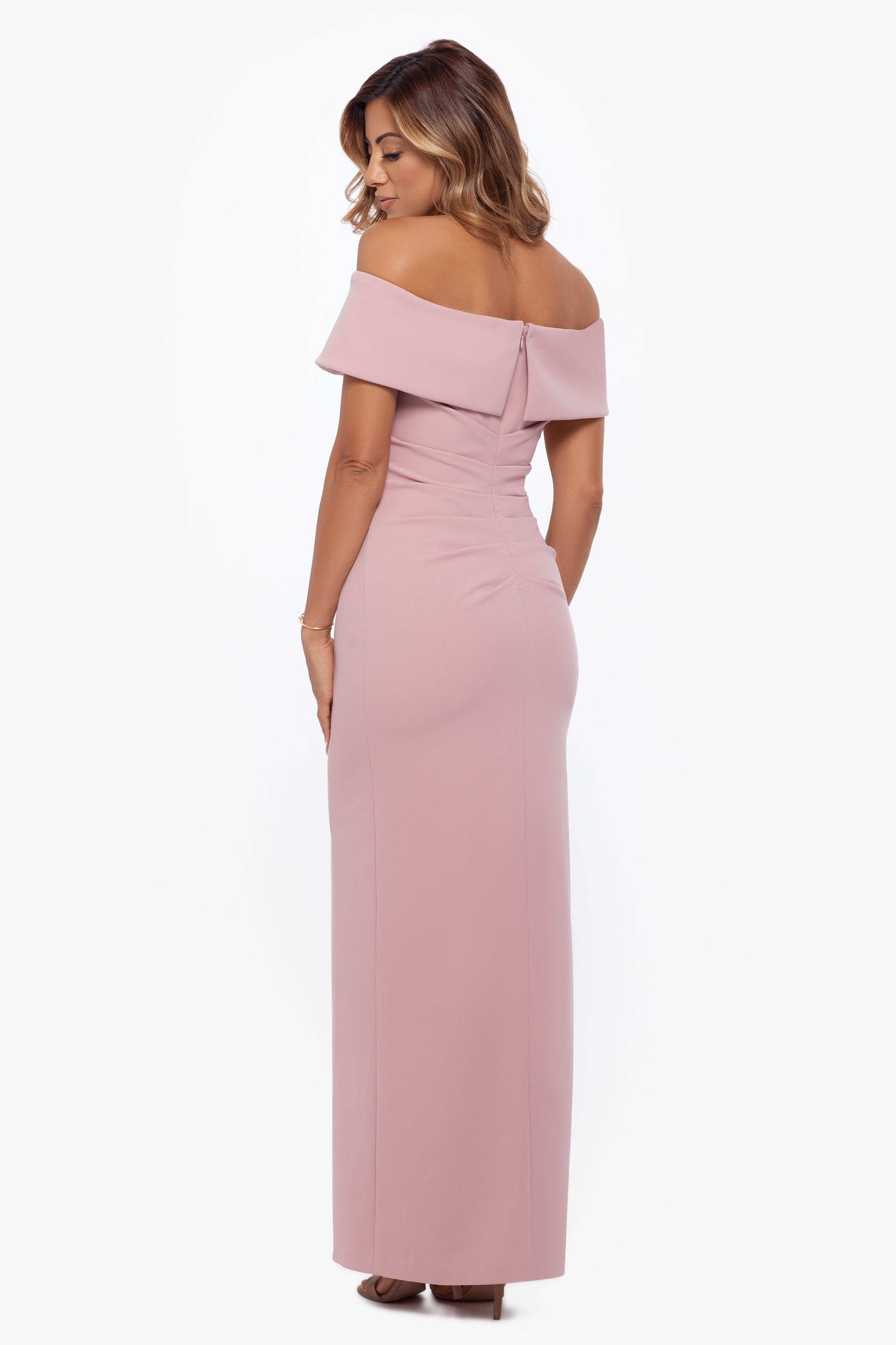 "Camila" Long Off the Shoulder Scuba Crepe Dress