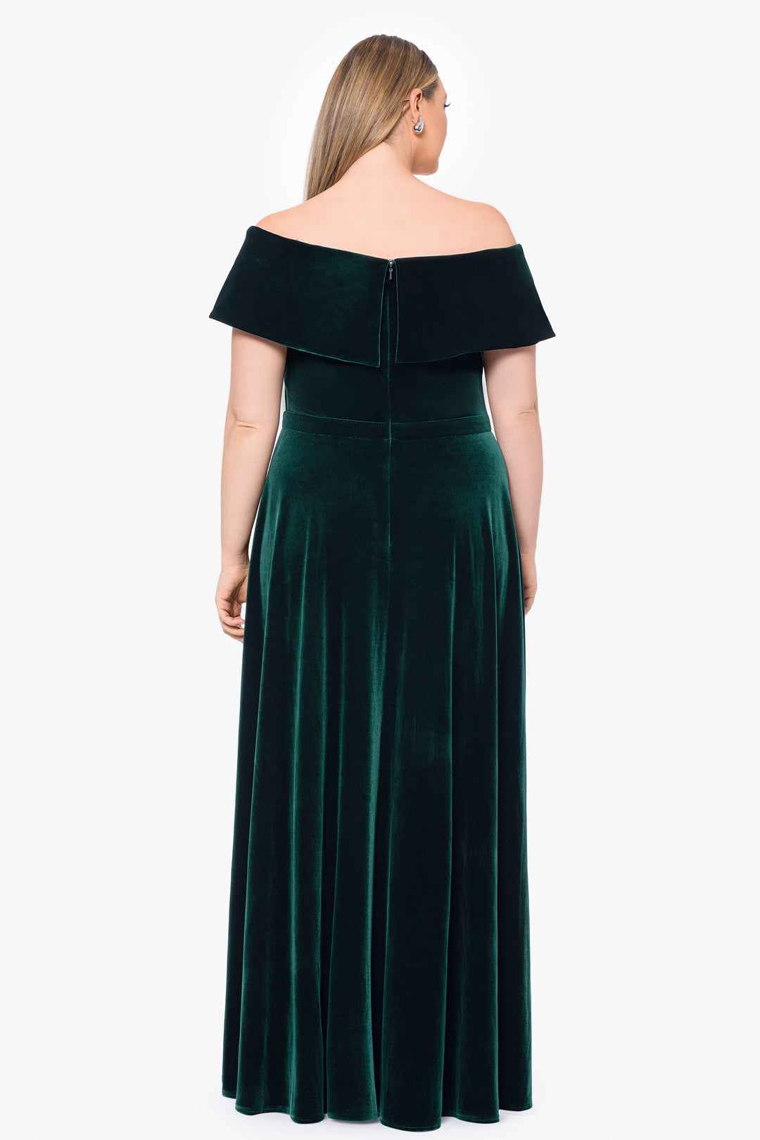 Plus "Stephanie" Off the Shoulder Velvet Full Skirt Dress