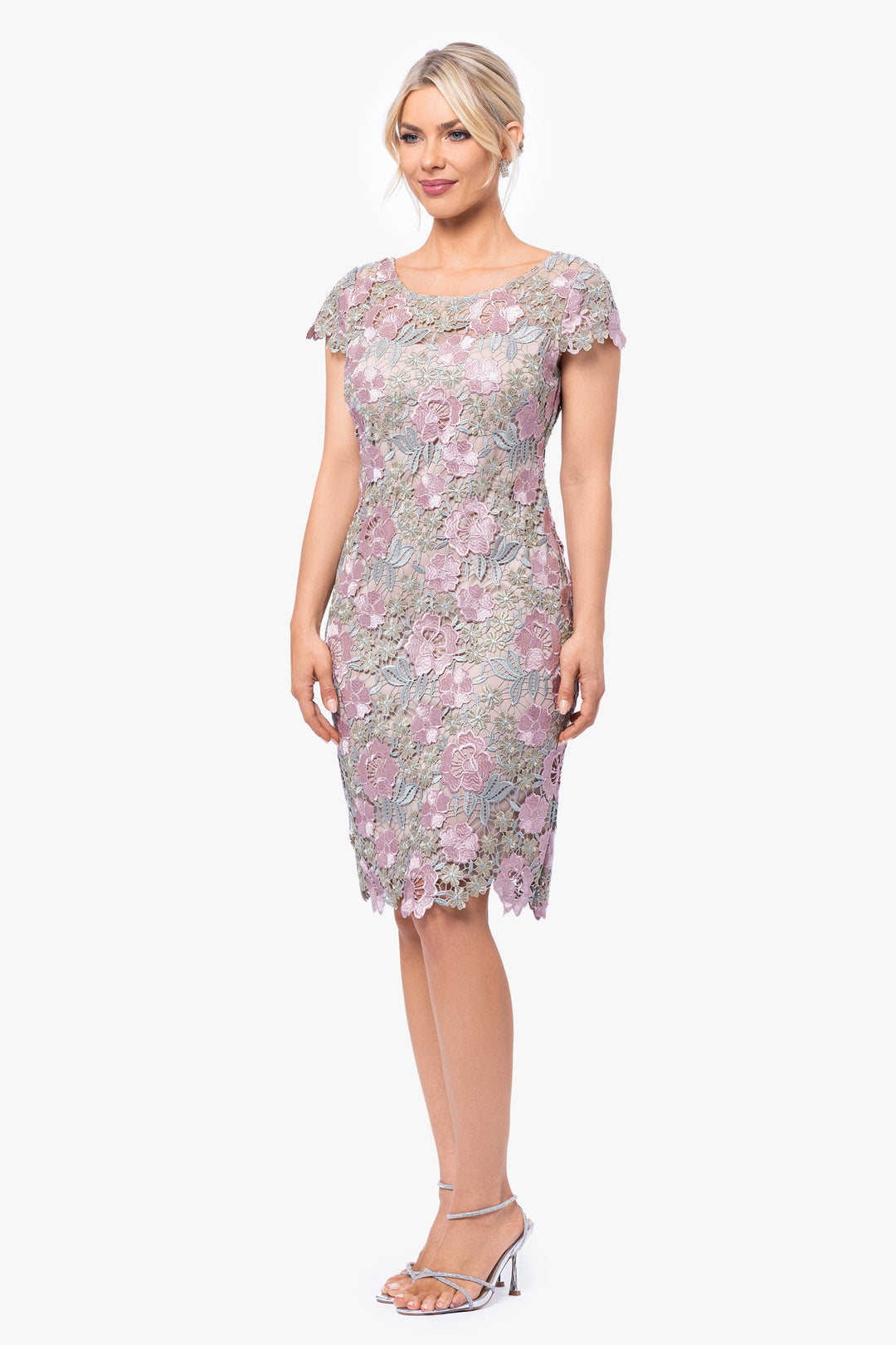 "Hattie" Short Sleeve Embroidered Lace Short Dress