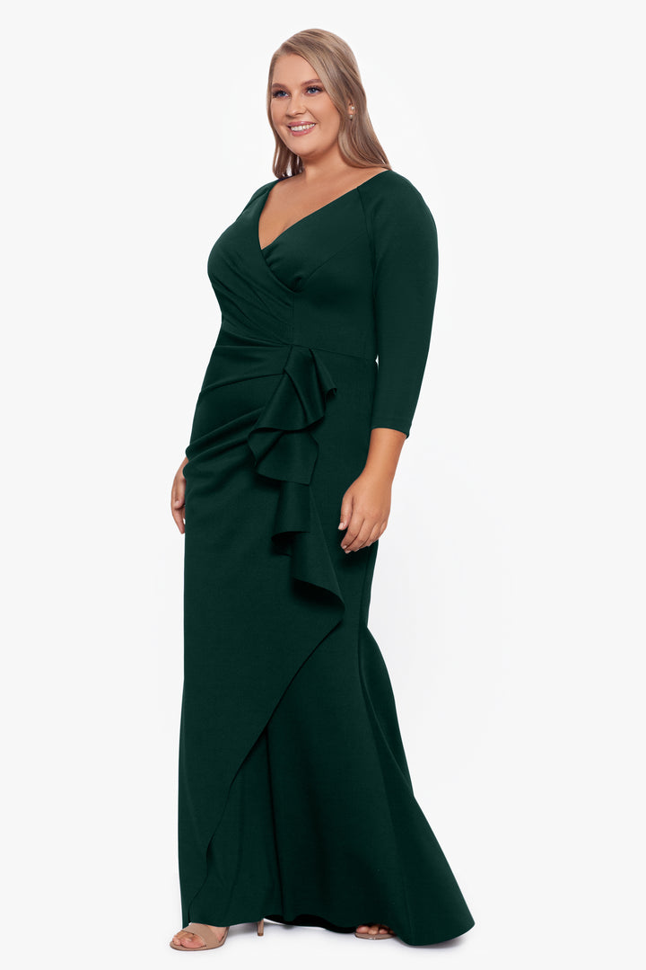 Plus "Lexi" Long Long Sleeve Scuba Ruched Side Dress