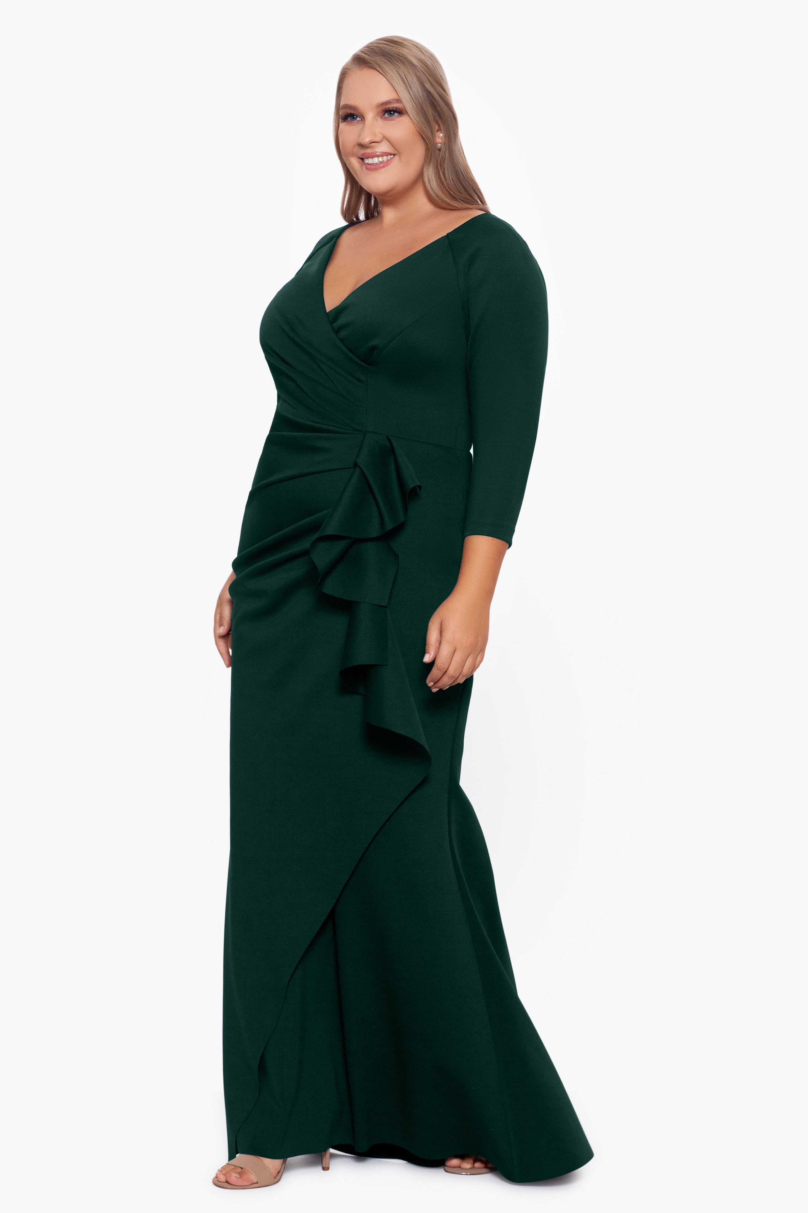 Plus "Lexi" Long Long Sleeve Scuba Ruched Side Dress