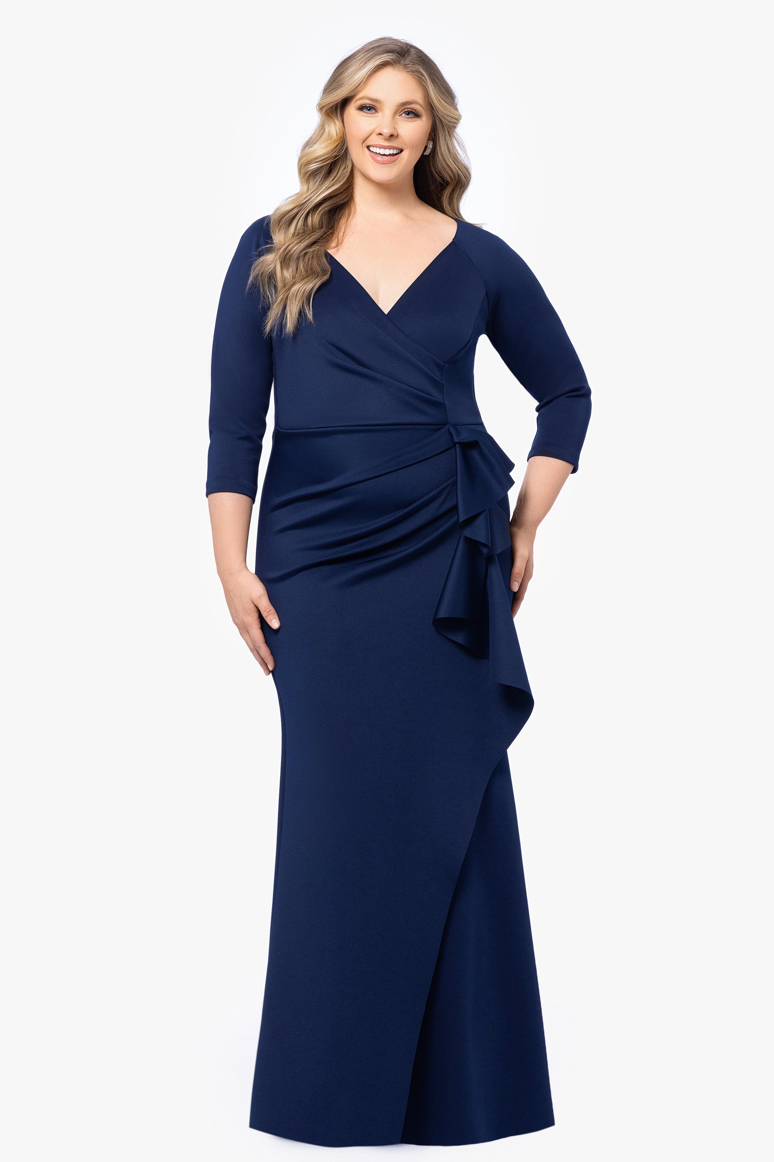 Plus "Lexi" Long Long Sleeve Scuba Ruched Side Dress