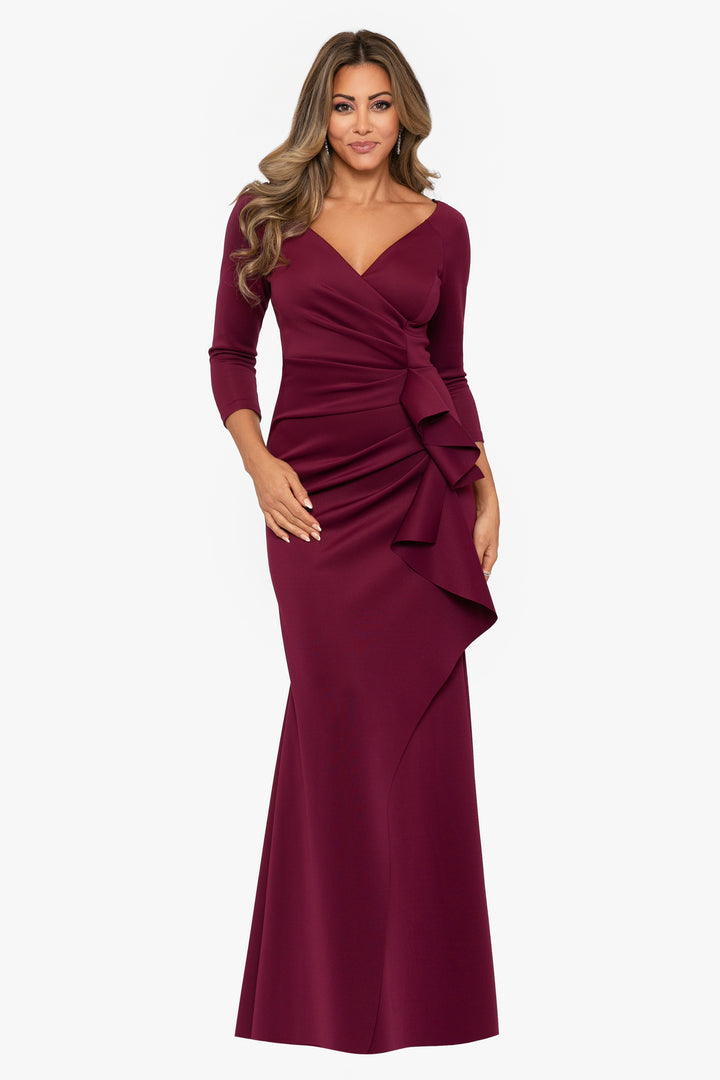 Petite "Lexi" Side-Slit Scuba V-Neck Party Dress