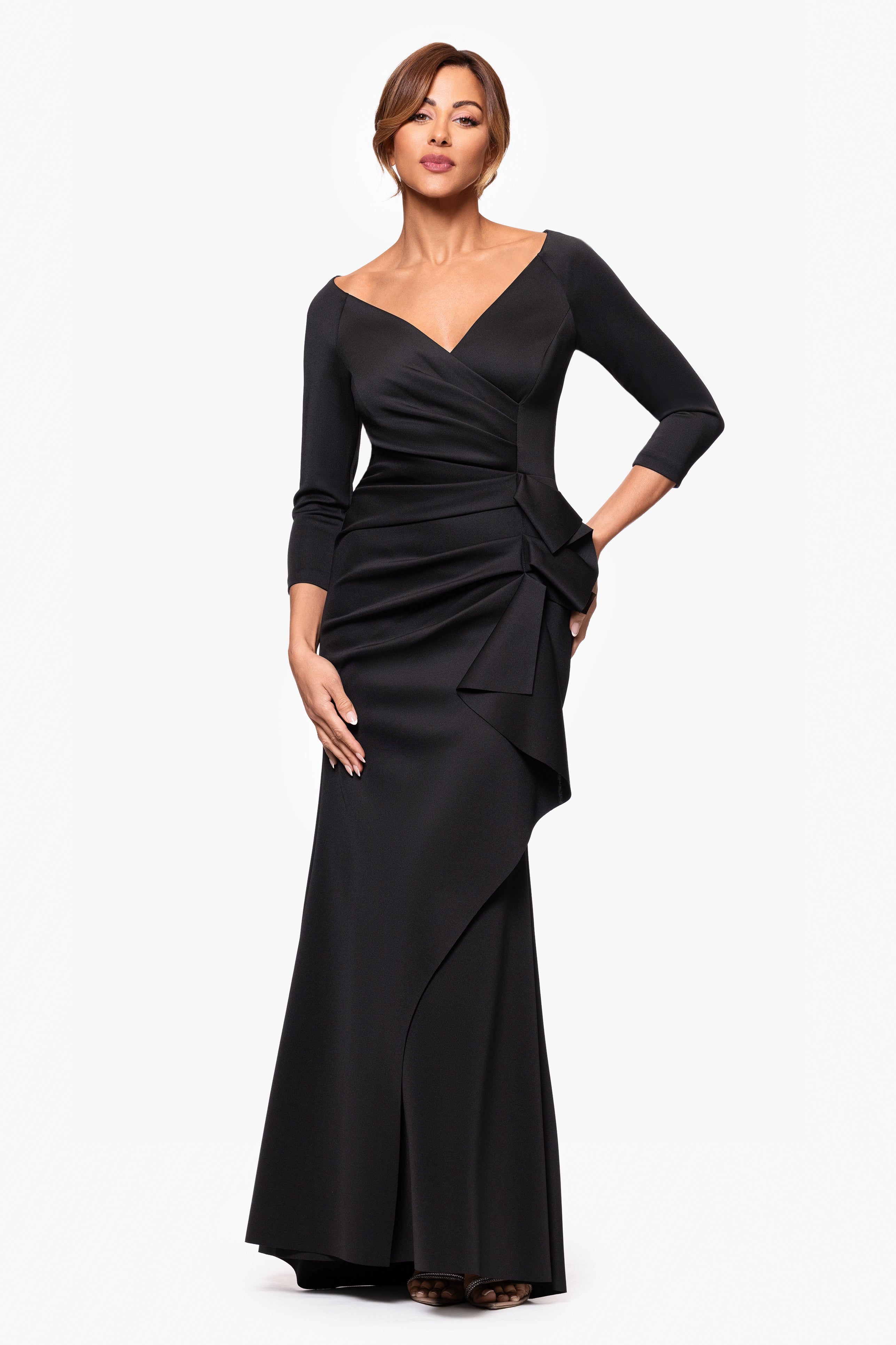 Xscape Formal Dress Midi Prom Ruched 2024 Black 12