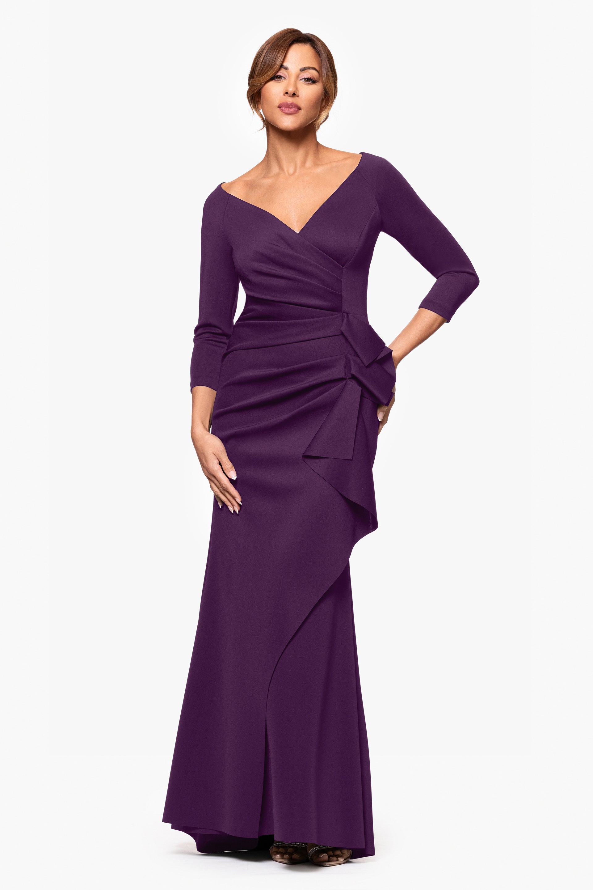 Petite "Lexi" Scuba Crepe Long Sleeve Dress