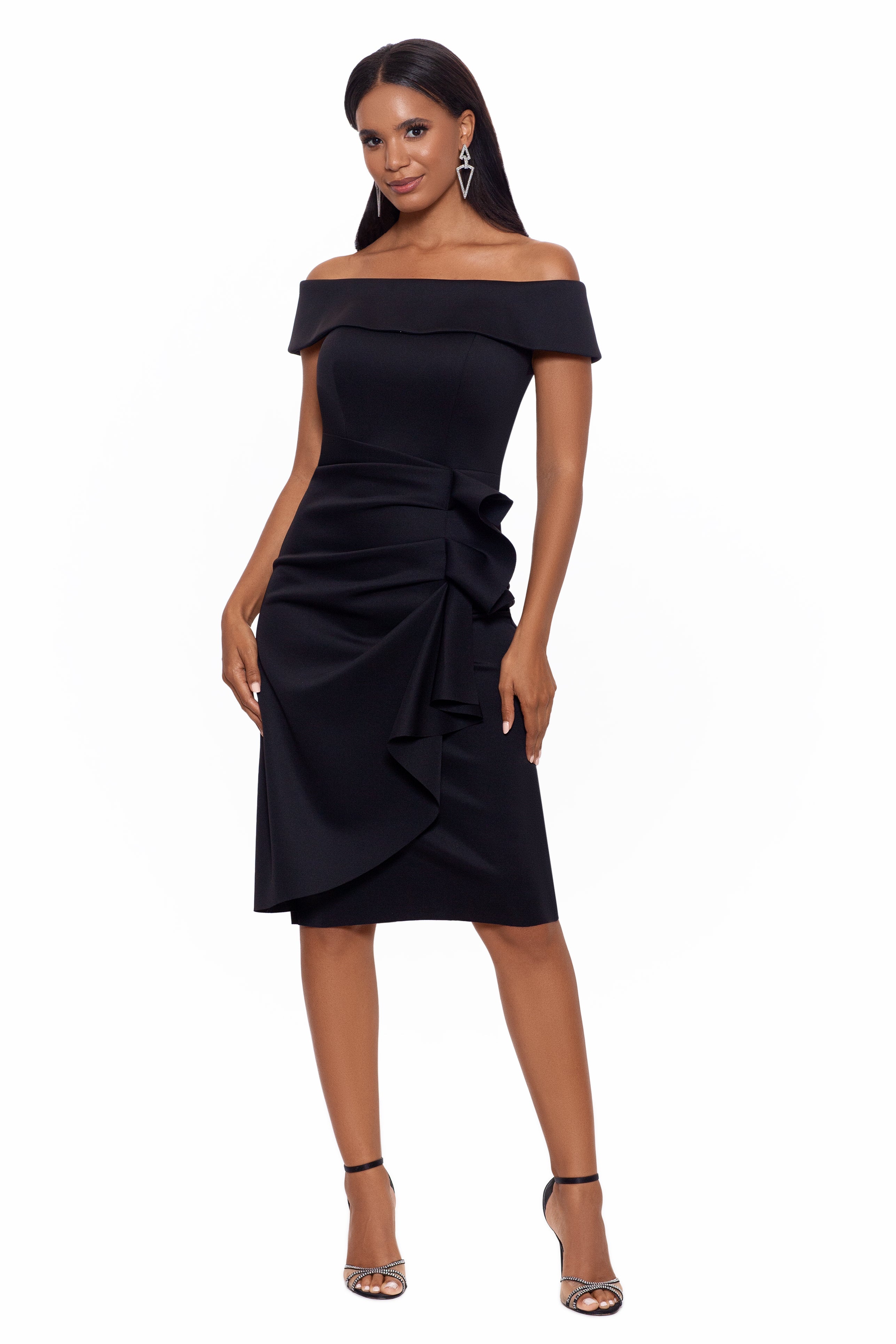 "Vanessa" Short Off The Shoulder Scuba Crepe Side Ruched Dress