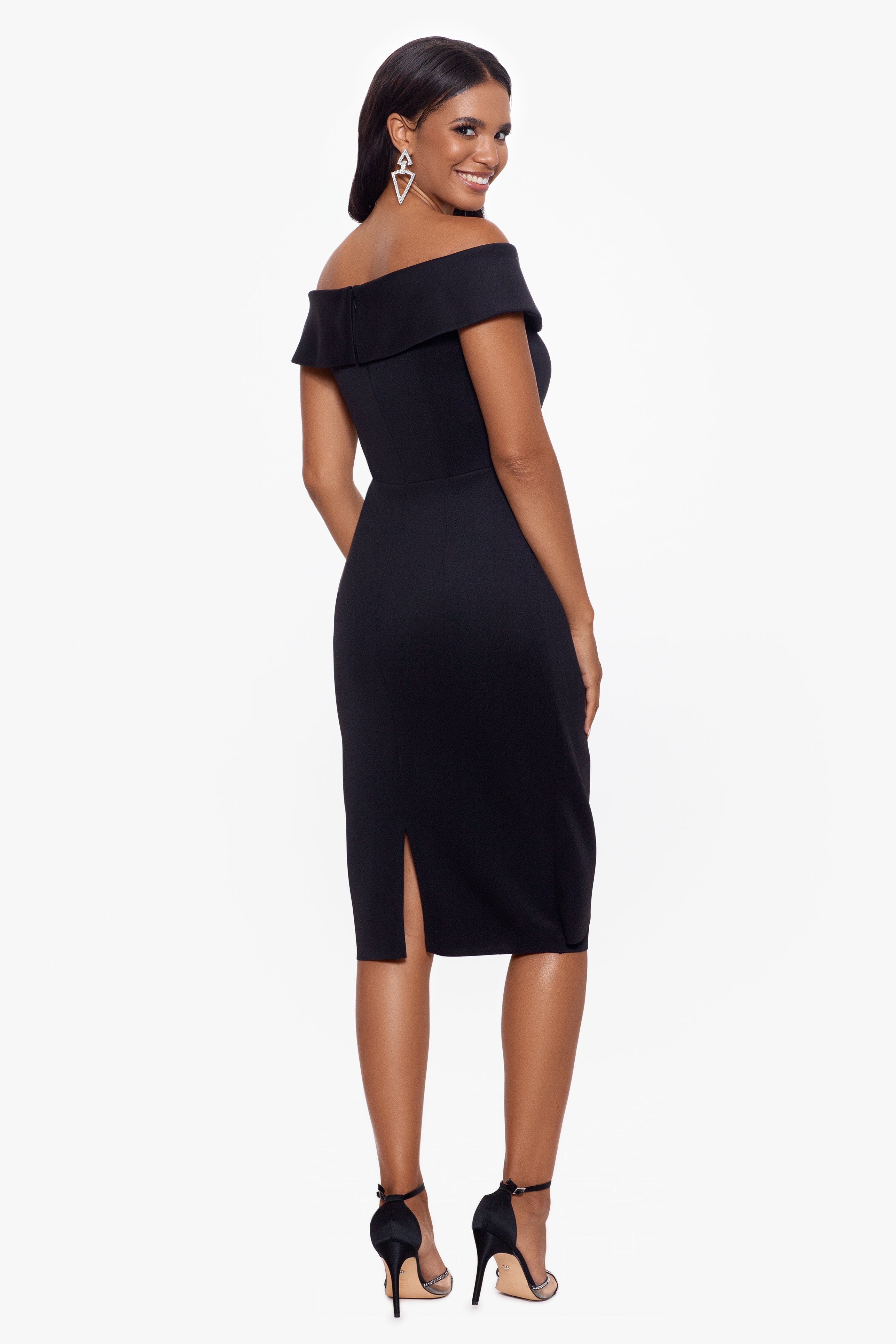 "Vanessa" Short Off The Shoulder Scuba Crepe Side Ruched Dress