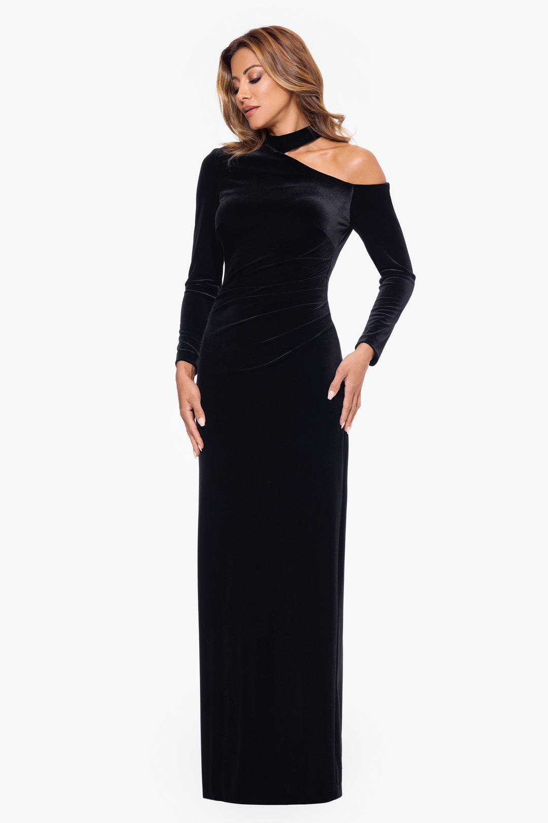 "Julia" Long Velvet Cut Out Shoulder Dress