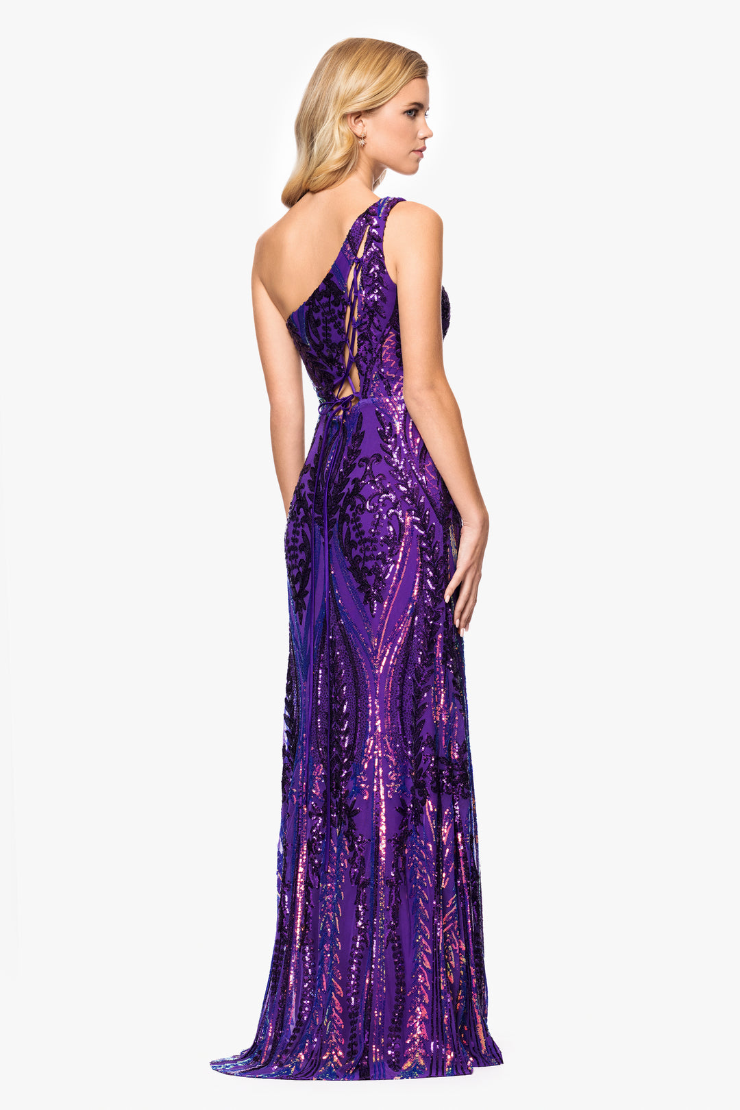 "Terri" Long Placement Sequin One Shoulder Dress