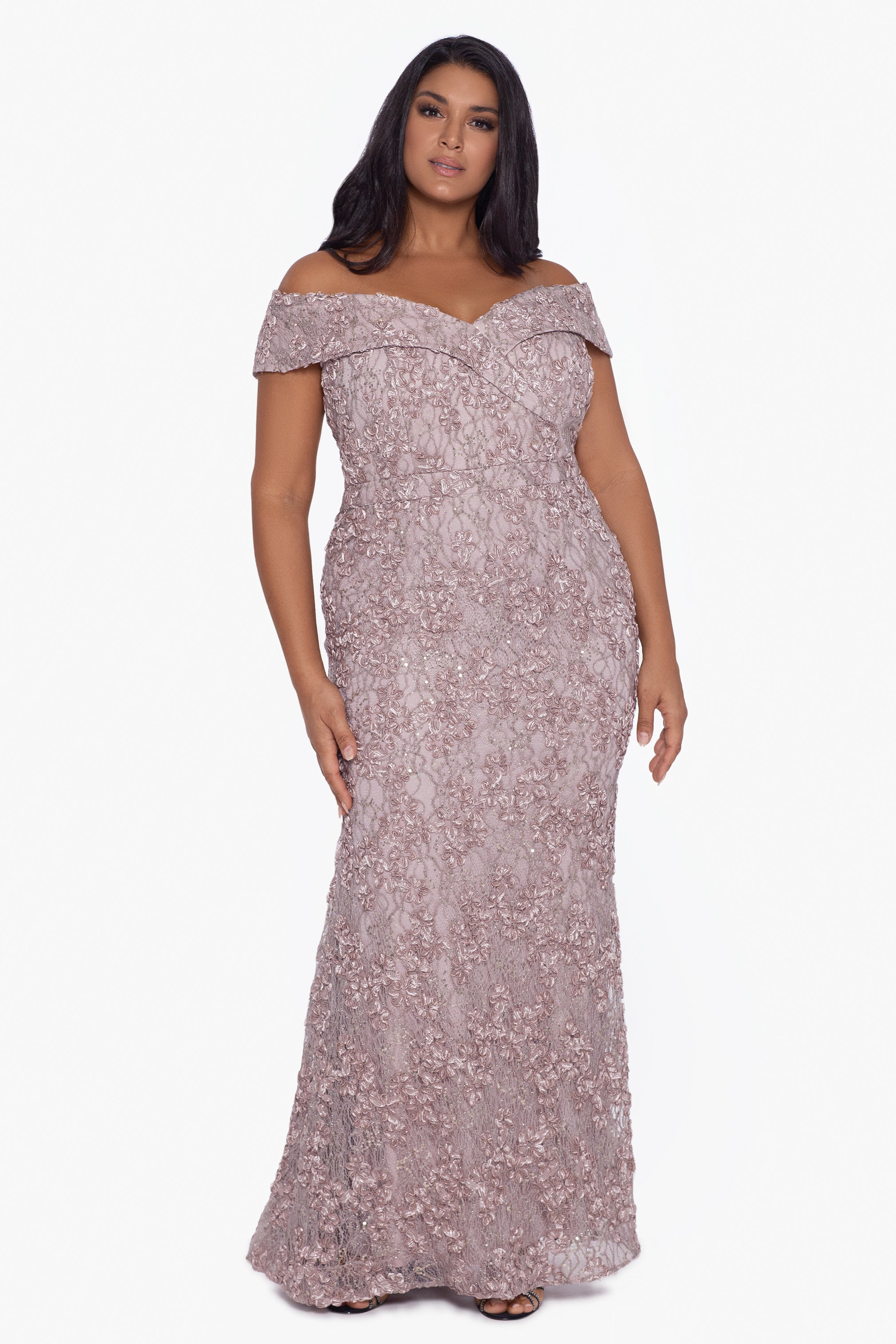 Plus "Jill" Off The Shoulder Long Lace Dress