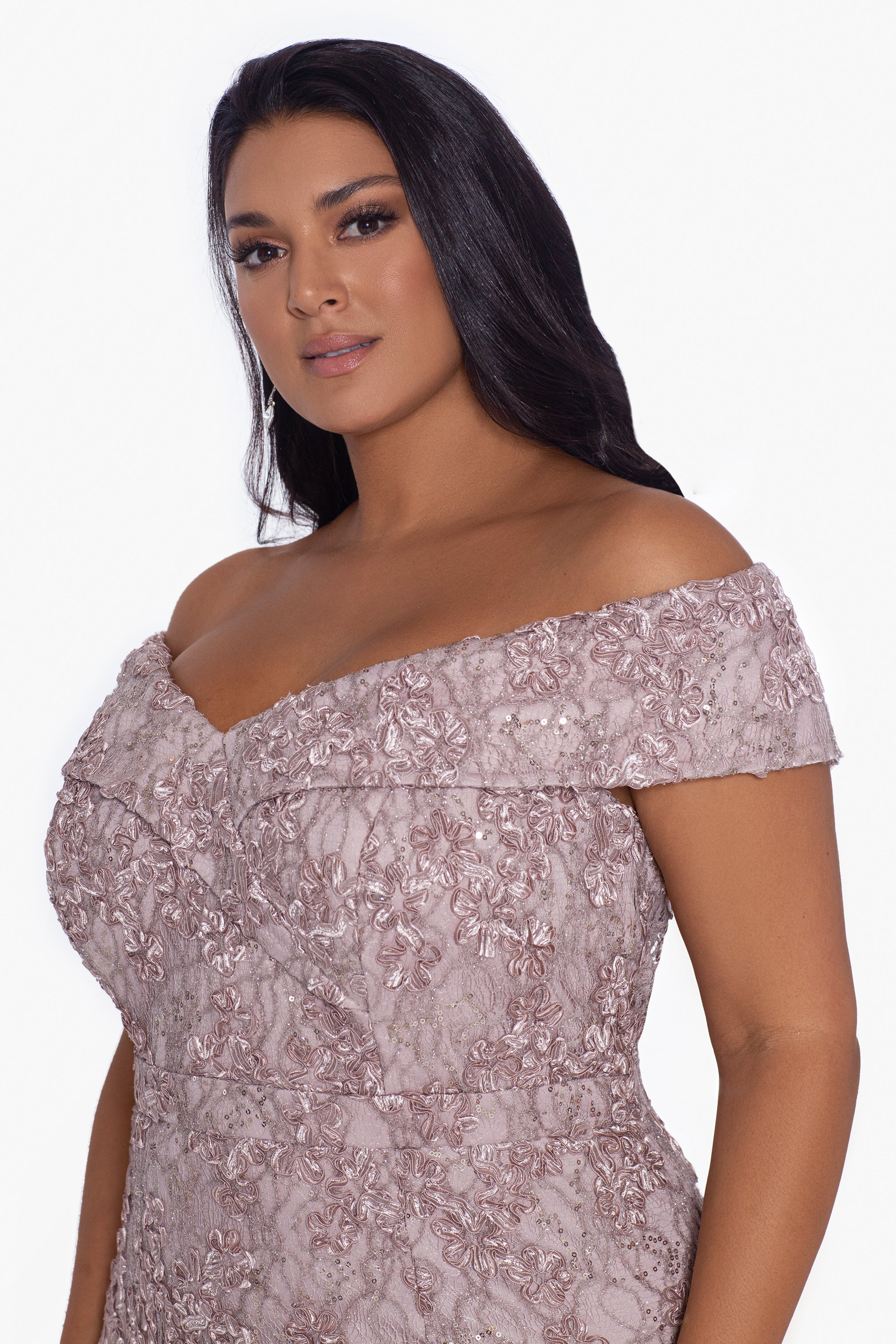 Plus "Jill" Off The Shoulder Long Lace Dress