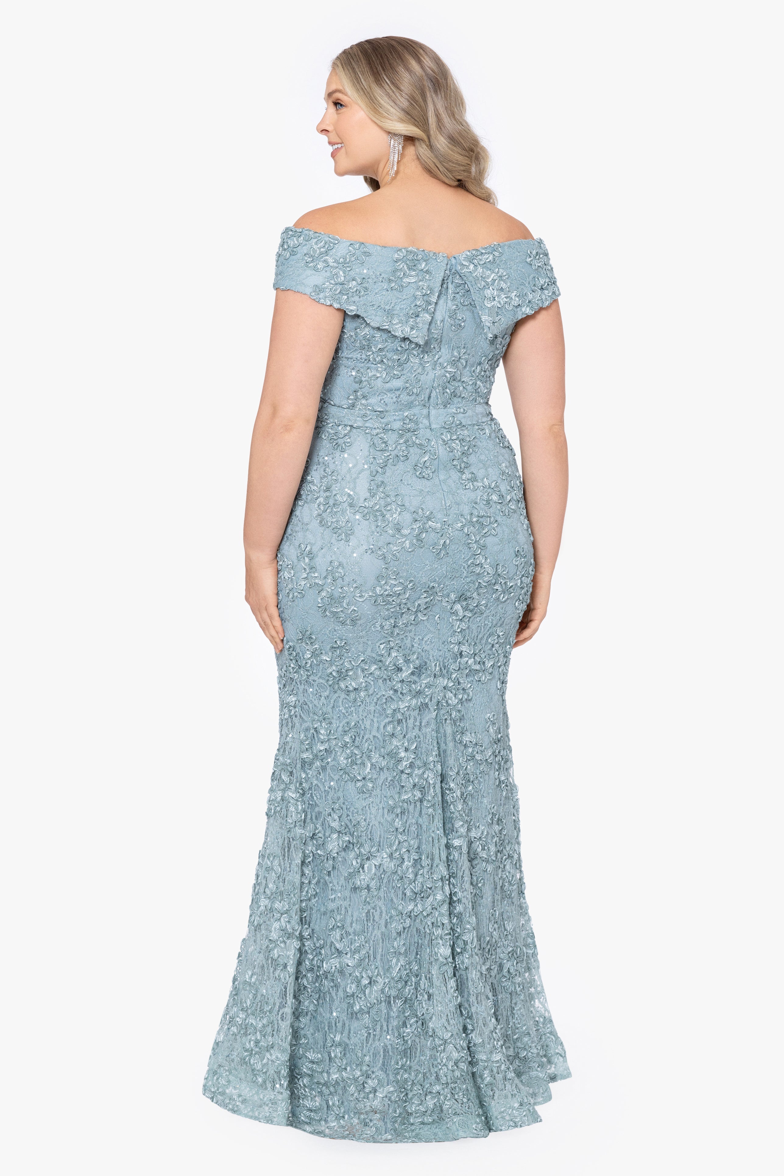 Plus "Jill" Off The Shoulder Long Lace Dress