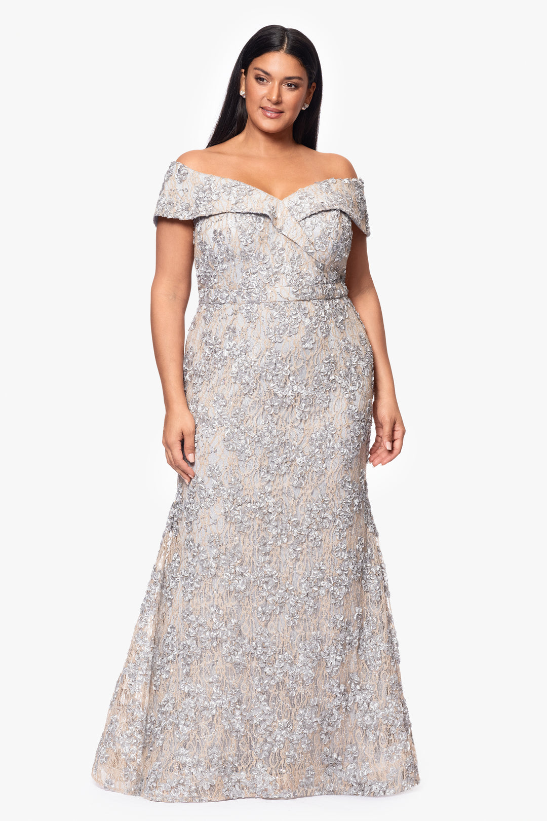 Plus "Jill" Off The Shoulder Long Lace Dress