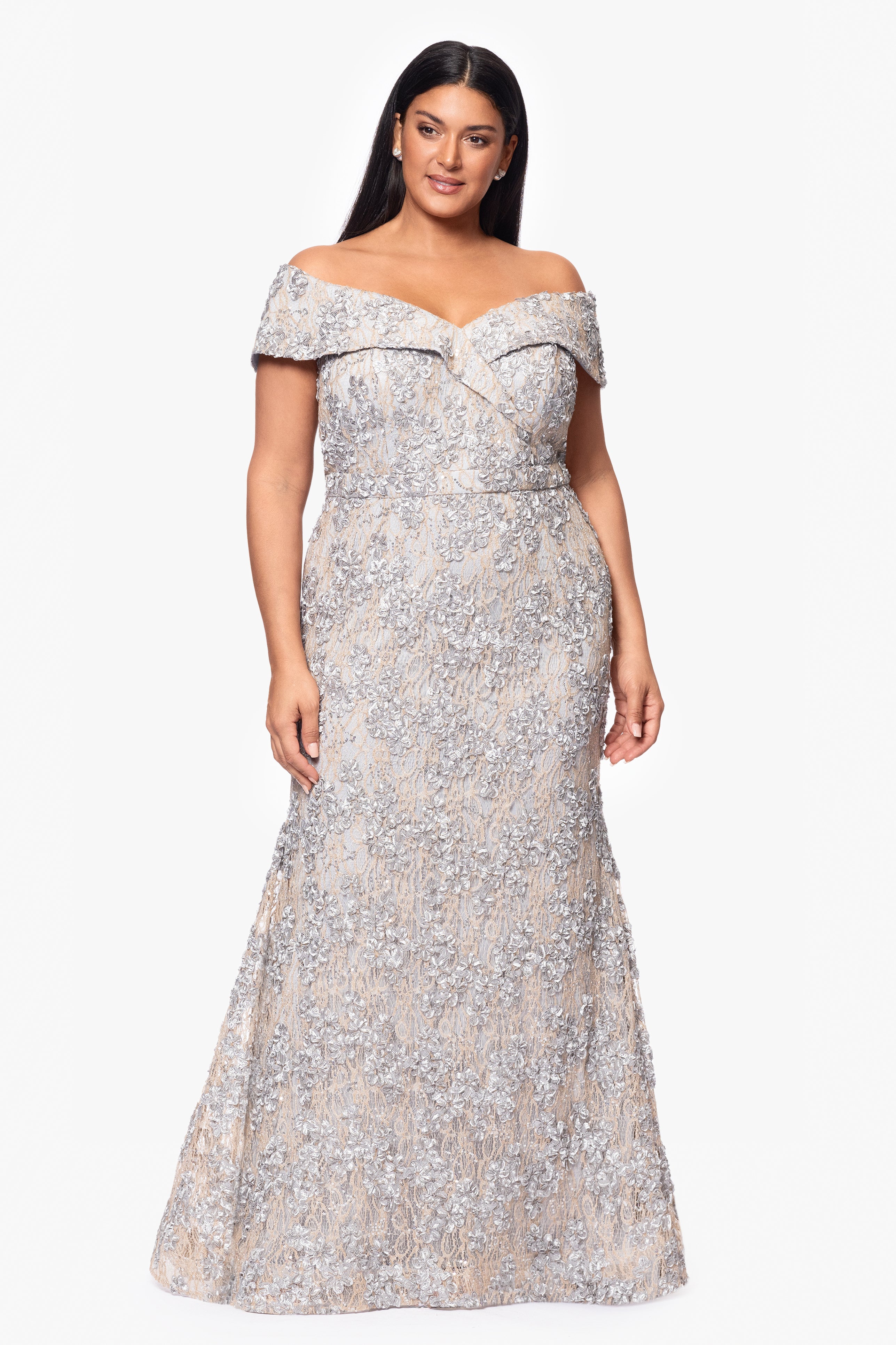 Plus "Jill" Off The Shoulder Long Lace Dress