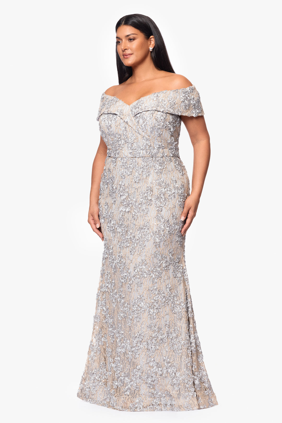 Plus "Jill" Off The Shoulder Long Lace Dress